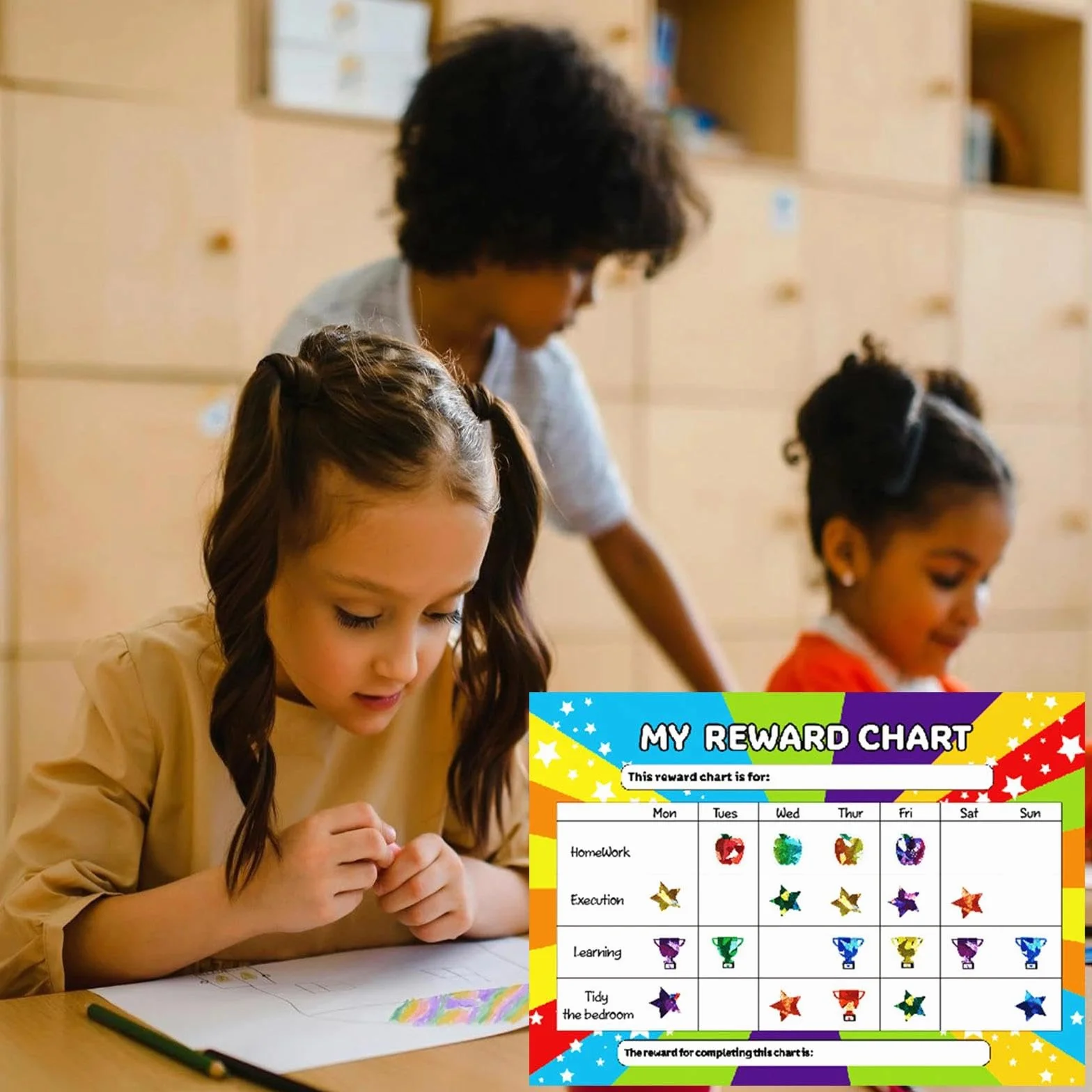 Tabla de Recompensas para Niños con Pegatinas, Sistema de Recompensas y Rutinas, Premiar Buenos Hábitos