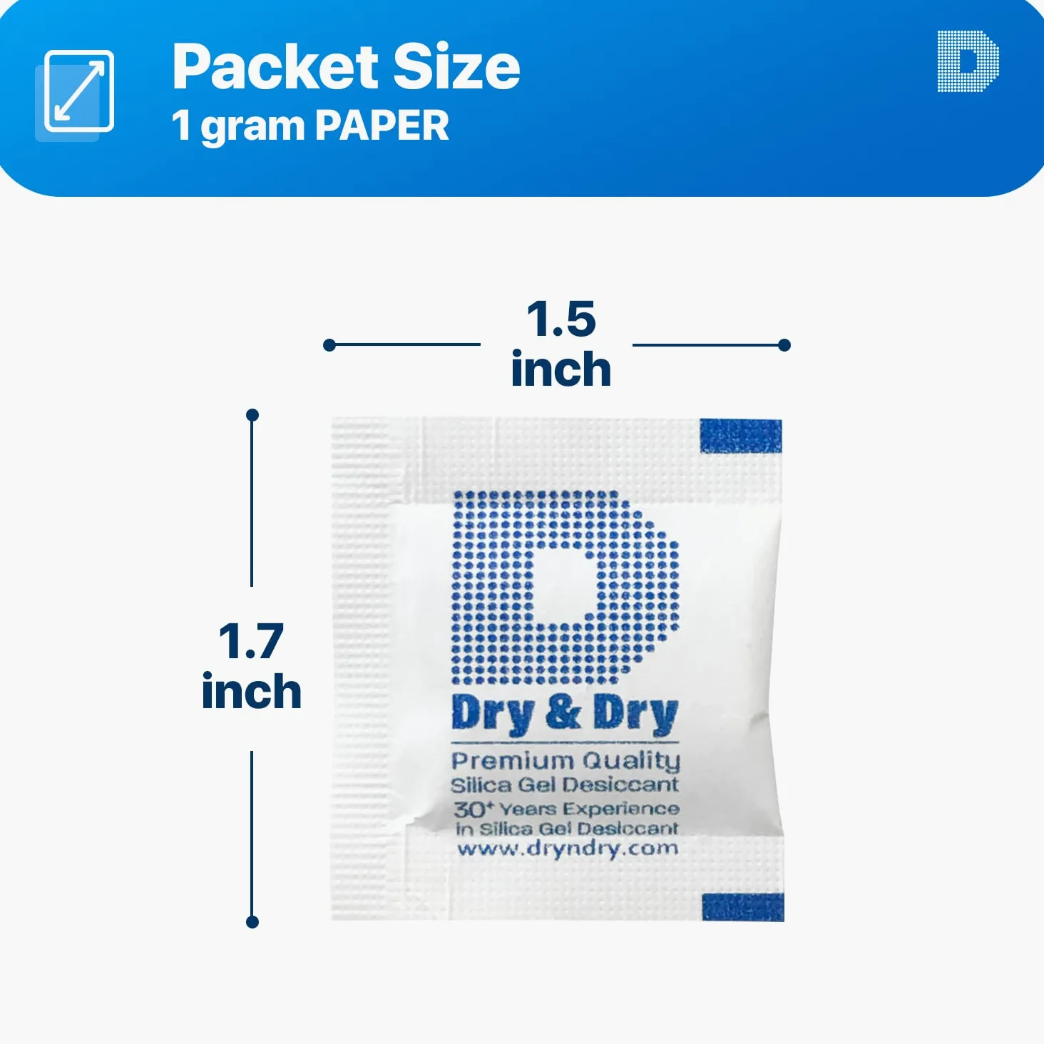 Dry&dry - paquete de 200 unidades de 1 gramo de gel de sílice desecante para deshumidificadores.