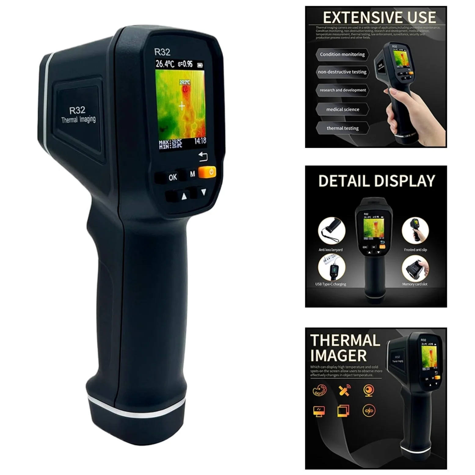 Cámara infrarroja de la toma de imágenes termal de mano, con la memoria recargable de la exhibición 8GB de la batería del USB para la detección termal de la falta