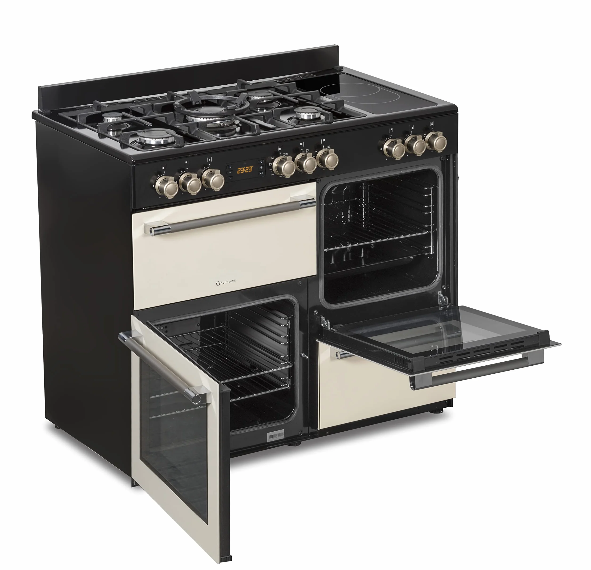 SOLTHERMIC RANGE3HOR COCINA MIXTA PROFESIONAL 5 FUEGOS GAS 2 VITRO 3 HORNOS TEMPORIZADOR TURBO