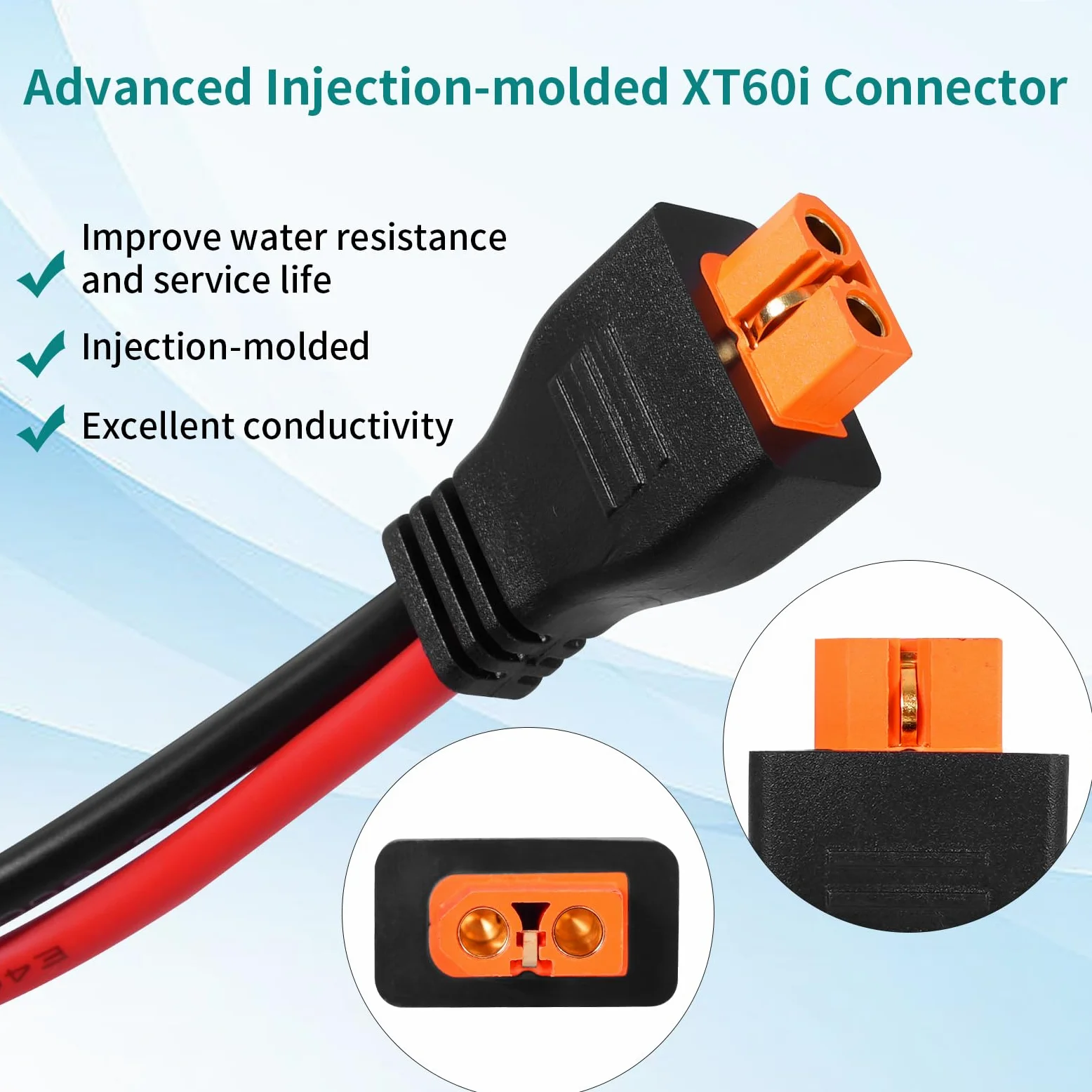 Cable de cobre estañado XT60i de 10 AWG a conector de panel solar, cable de extensión de 50 pies – Cable solar a XT60i resistente para baterías RC, drones, sistemas de energía solar y aplicaciones de
