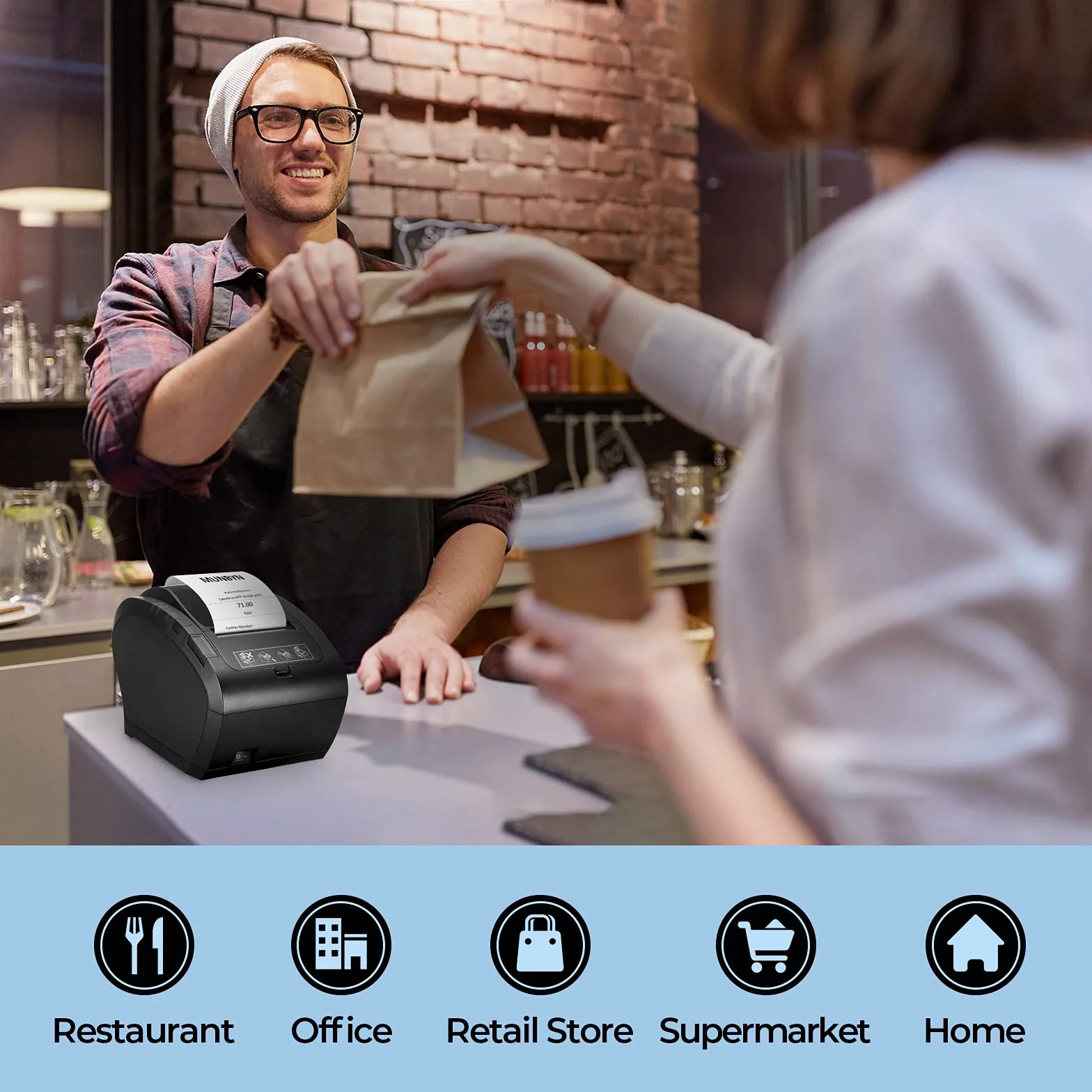 MUNBYN WiFi Impresora termica, Impresora de Ticket, Térmica WiFi, Impresora de Recibos 80mm, Ticketera Velocidad 300mm/s ESC/POS Compatible con Mac/Android/Windows-Negro