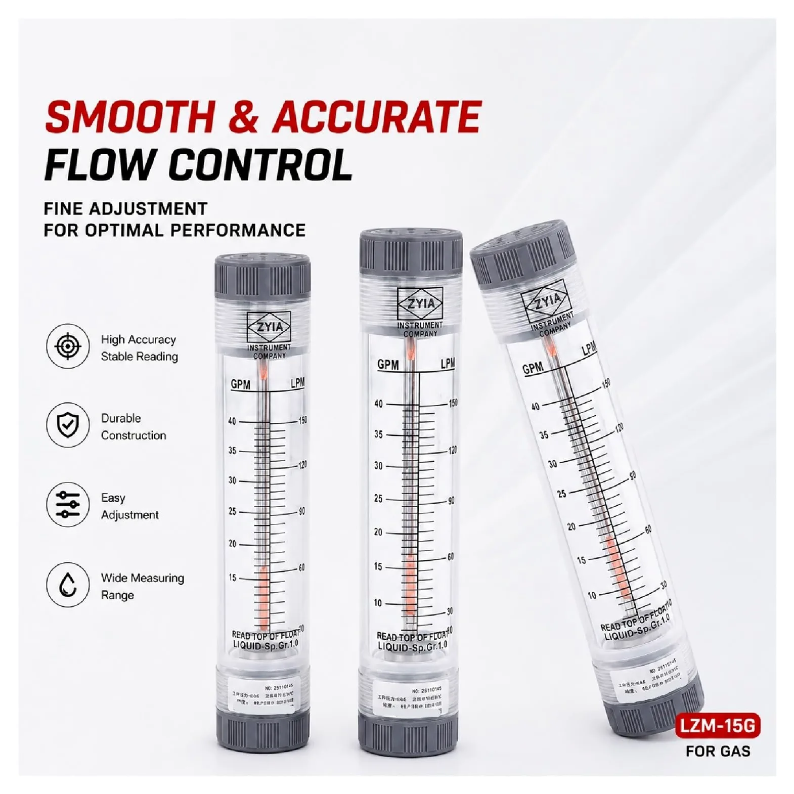 Rotámetro acrílico 0,3-40Nm3/h del medidor de Flujo de Gas de tubería de LZM-15G en línea(1.6-16Nm3-H)