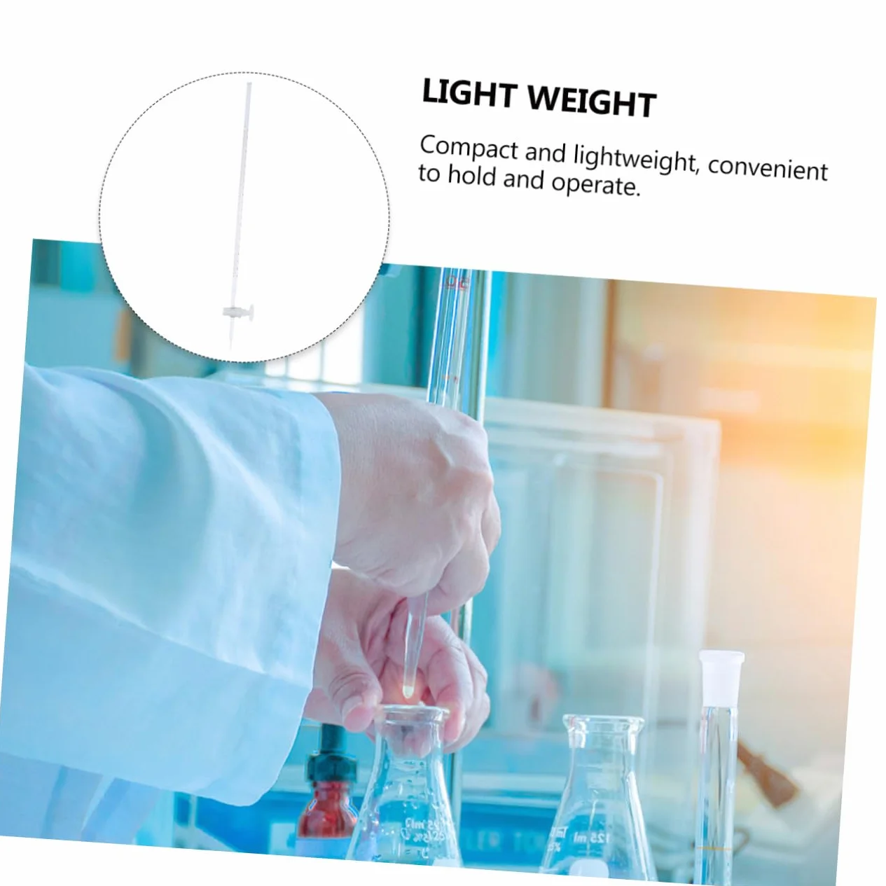 COLLBATH Bureta de laboratorio químico de vidrio de borosilicato, ideal para de ácidos, equipado con de paso, adecuado para clases escolares y experimentos científicos