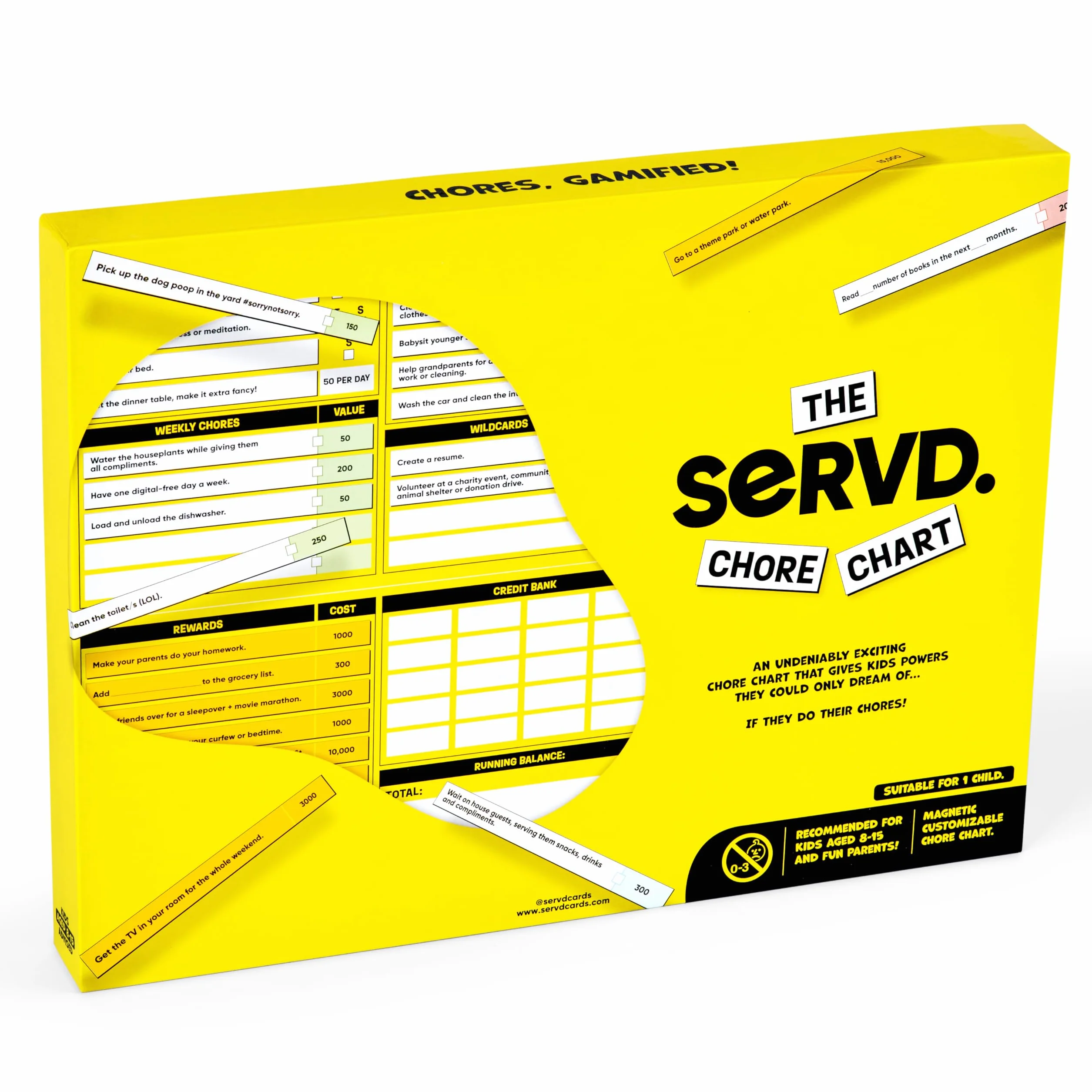 SERVD Chore Chart - Magnética Tabla de Desafíos Personalizable para 1 Jugador 6-12 Años