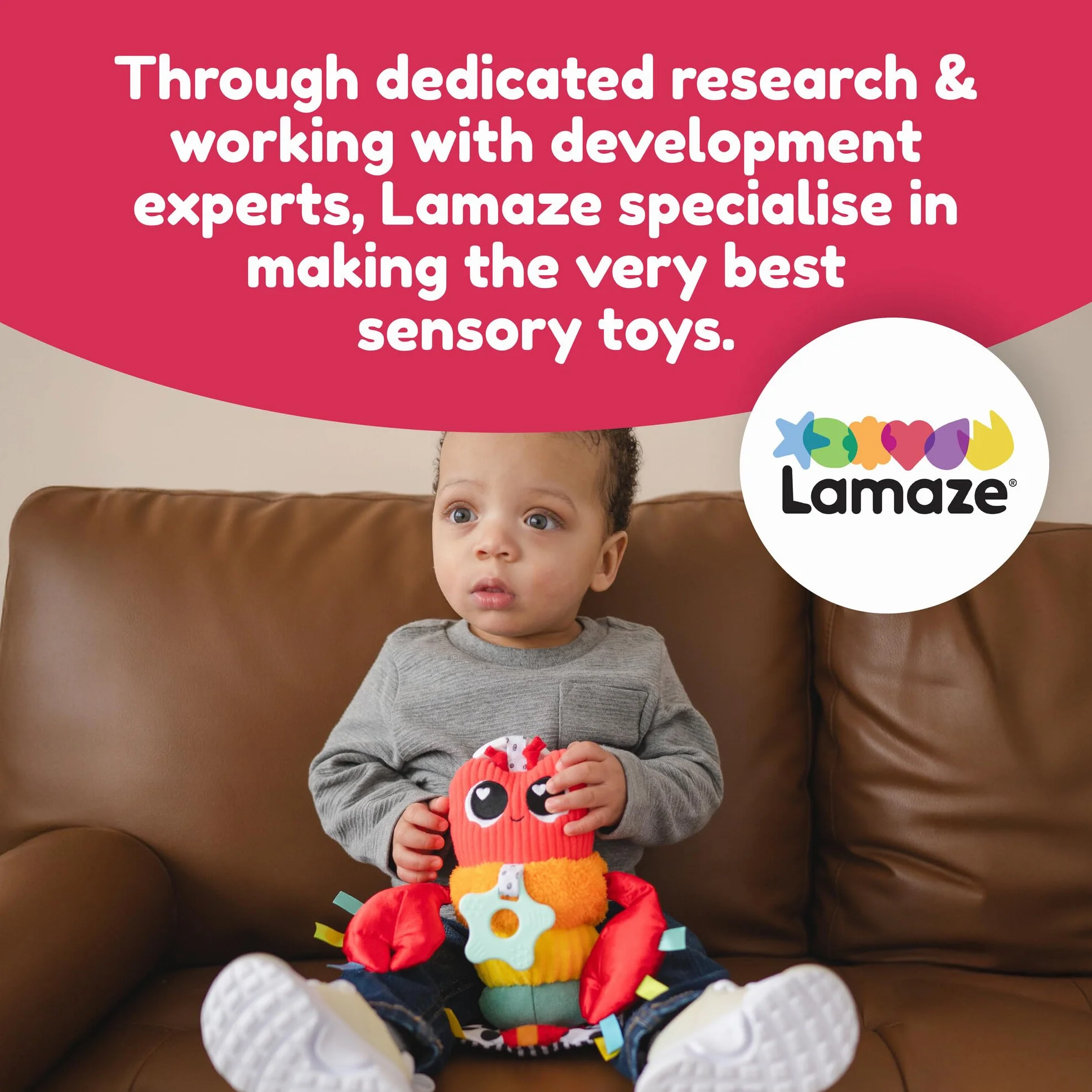 LAMAZE Liam Der Hummer Clip & Go, Juguete Sensorial de Clip, Langosta Texturizada con Mordedor y Campana