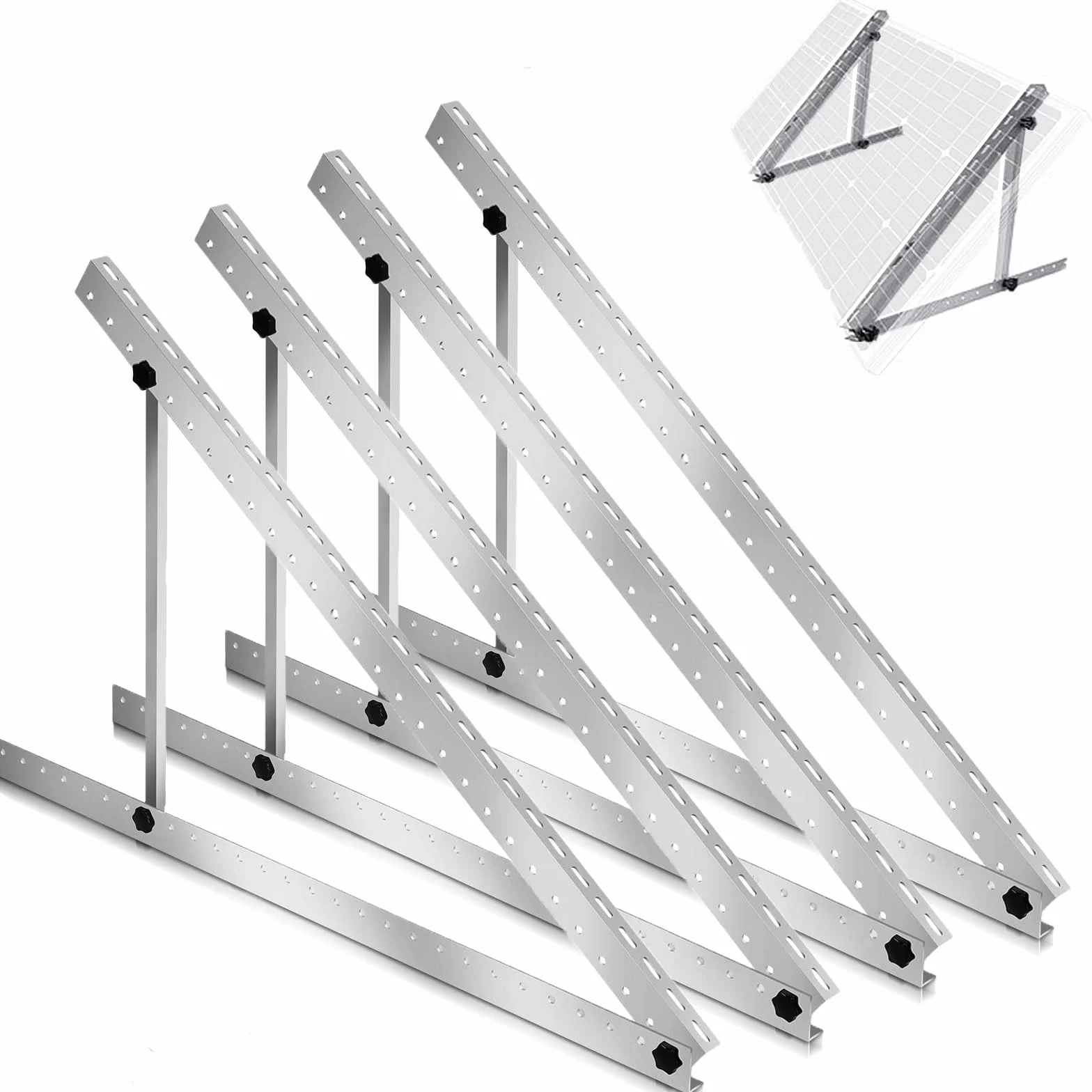 Warmfay 4 unidades de soporte para panel solar, 114 cm, 45 pulgadas, soporte de aluminio para central eléctrica de balcón con estructura de montaje, ángulo ajustable 0-90°, 100 W-1200 W, módulo solar