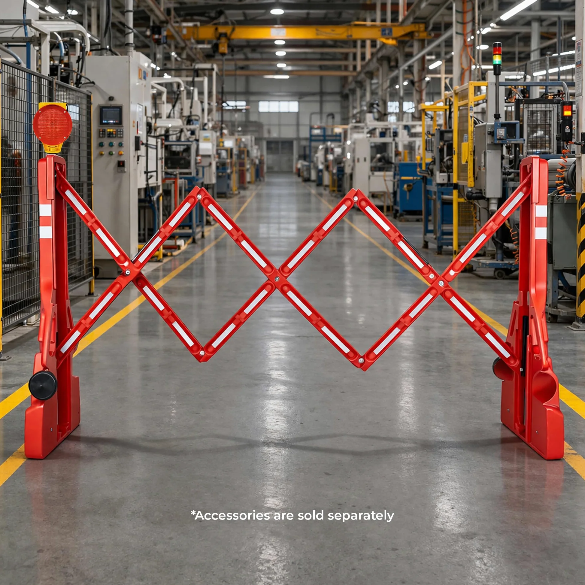 Berry Barrera de seguridad expandible de 2,5 metros, color rojo, barrera de seguridad plegable con tiras reflectantes, barrera de control de multitudes portátil rellenable con agua para almacenes