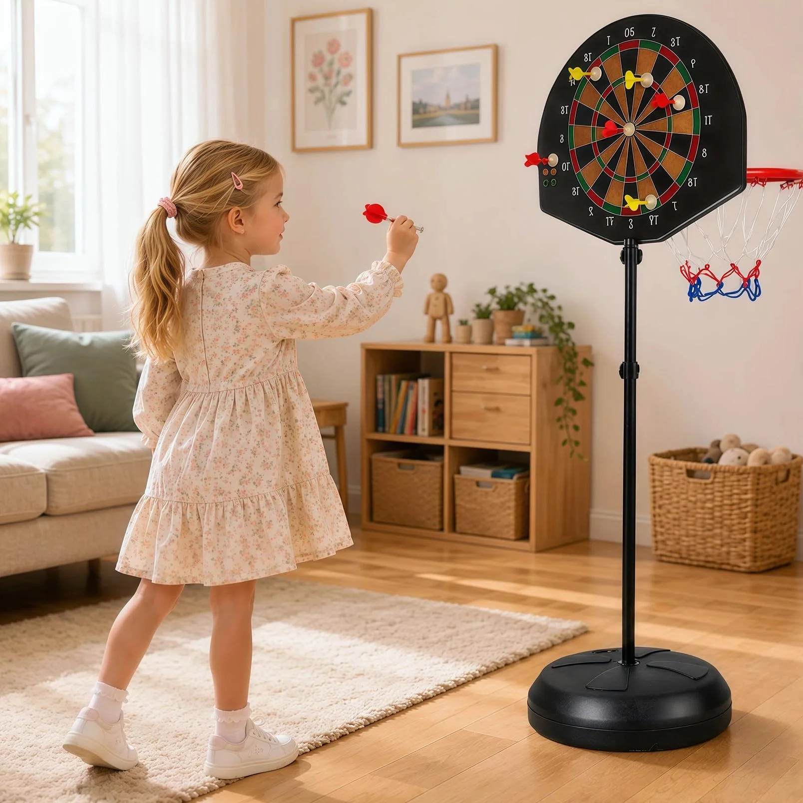 Canasta de baloncesto 2 en 1 exterior con diana, altura ajustable 118-140 cm