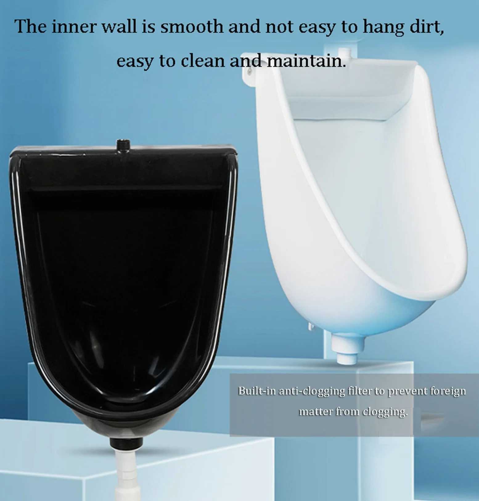 NILoykg& Urinarios De Plástico De Montaje En La Pared para Hombres, Orinales Simples Eficiencia De Lavado De Inodoros Públicos Urinarios, Urinarios Sin Agua con Manguera,Blanco,Surface Mounted