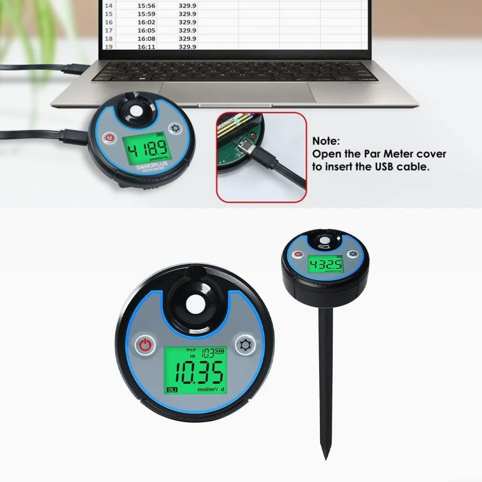 Zoegneer Medidor de luz PAR y DLI de doble función con registro de datos de 5 años IP65 impermeable espectrofotómetro de pantalla digital para monitoreo de crecimiento de plantas en invernadero y uso