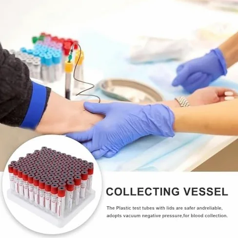 Tubos médicos de extracción de sangre al vacío, paquete de 100, plástico PET para uso en laboratorio, colección de muestras de sangre estériles y seguras