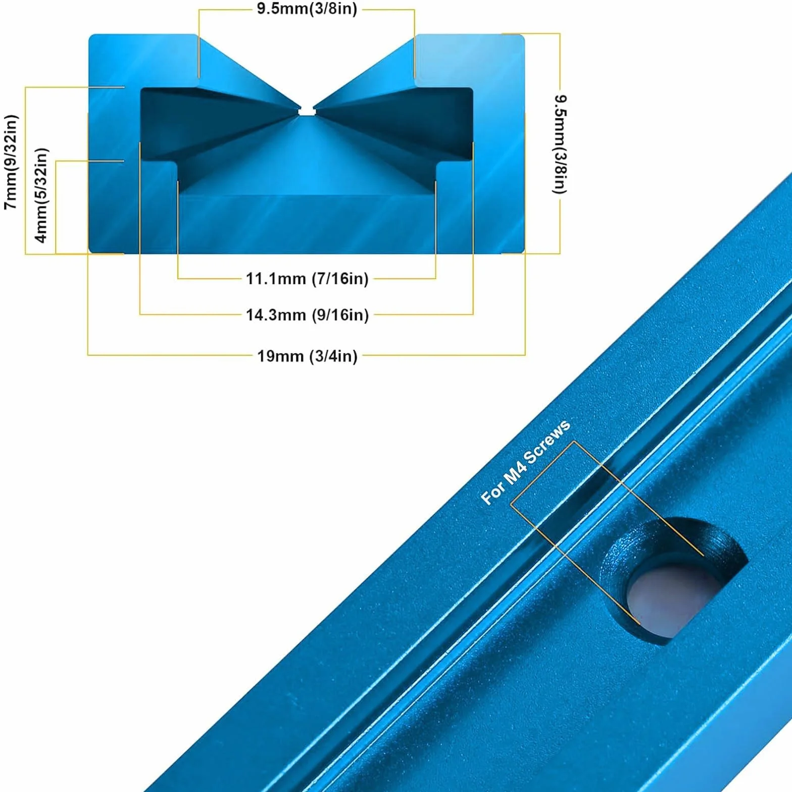 Riel deslizante en T M4 1220 mm aluminio perfil carril montaje con empujador mango plástico 48 tornillos