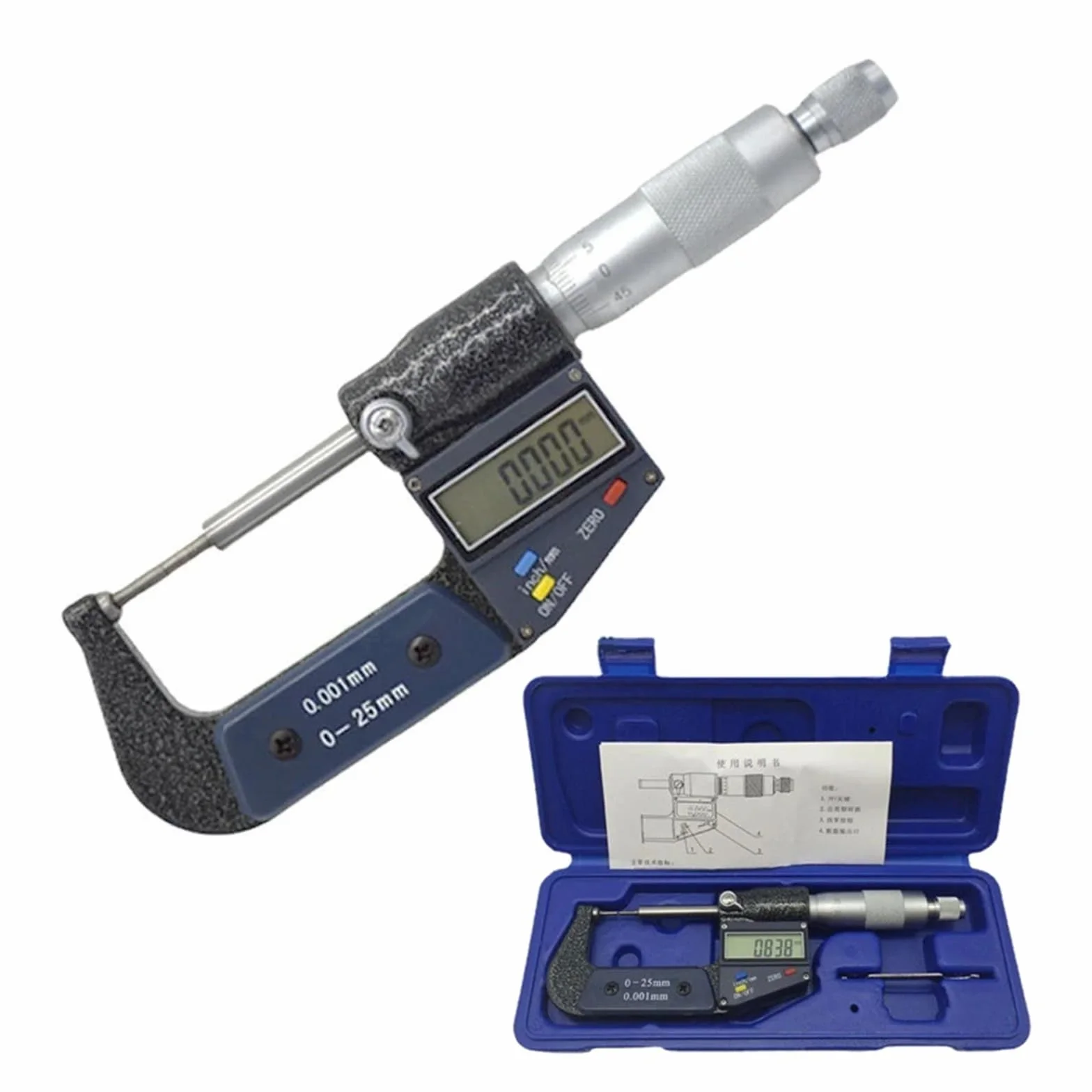 Herramientas de medición 0-25 mm 0,001 Micrómetro digital doble punta exterior Micrómetros electrónicos con carburo Fácil de leer