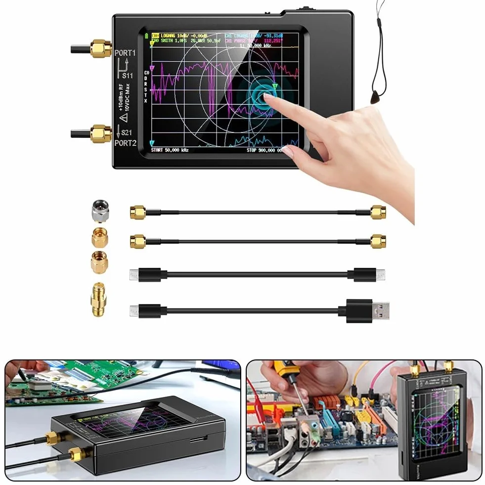 Analizador de red vectorial NanoVNA-F V2, analizador de antena de 50 KHz-3 GHz, radio aficionada, HF, VHF, UHF, pantalla de 4,3 pulgadas, medición de batería, parámetros S, gráfico de retardo de fase
