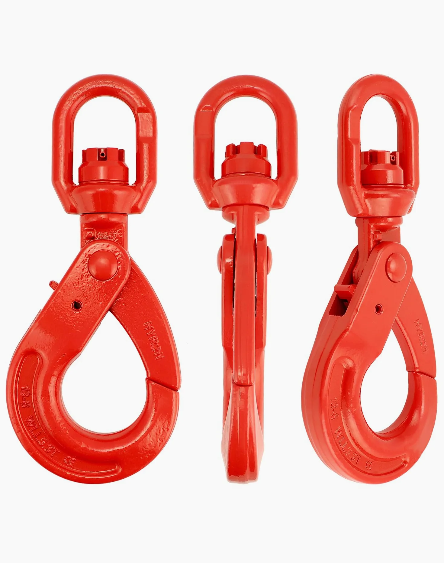QWORK Gancho giratorio de acero forjado de grado 80, gancho de seguridad, gancho de elevación de 10000 libras, gancho de bloqueo fuerte forjado en gota, ojos giratorios grandes de 1,27 cm, acabado