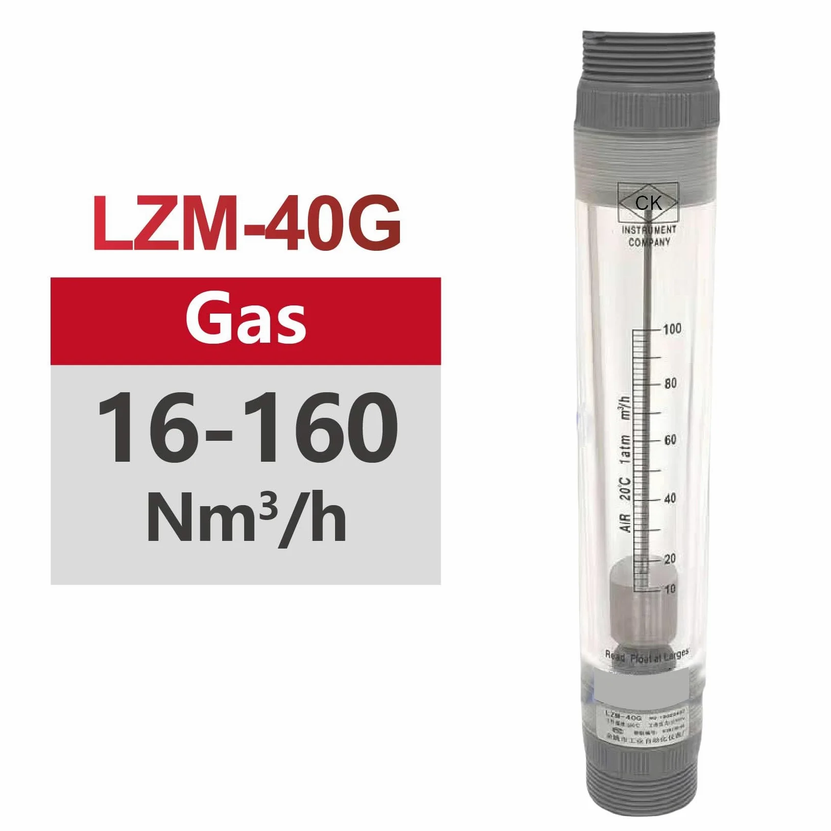 Rotámetro acrílico de LZM-40G, caudalímetro de área Variable, caudalímetro en línea de paleta giratoria for uso Industrial de aire comprimido de Gas líquido(16-160m3-h-G)