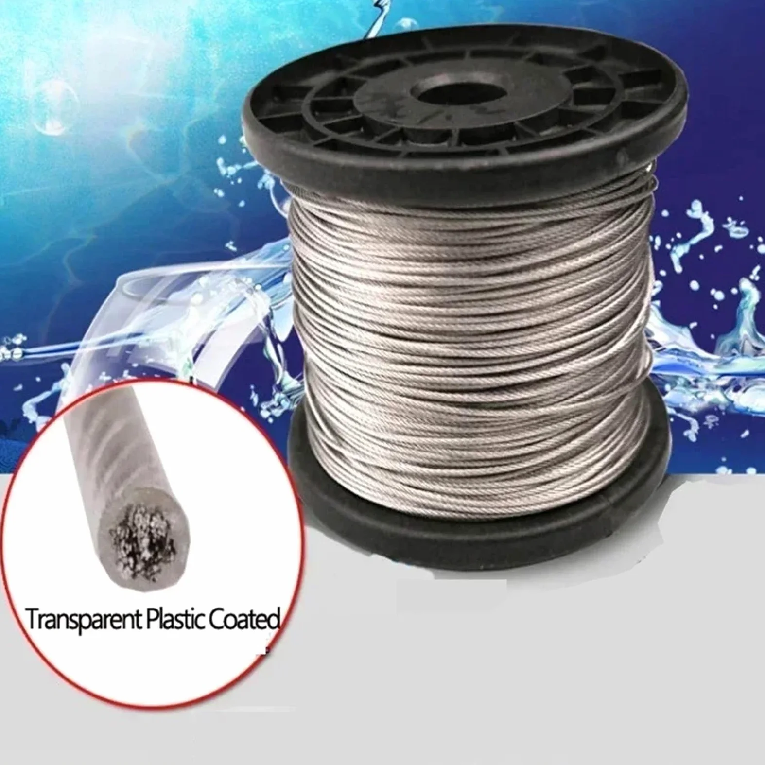 Alambre De Acero Plastificado Cable de acero inoxidable 304, recubierto plástico transparente PVC, sin rebabas, diámetro 2,0 mm, longitud 50 a 100, m(100.0meter)