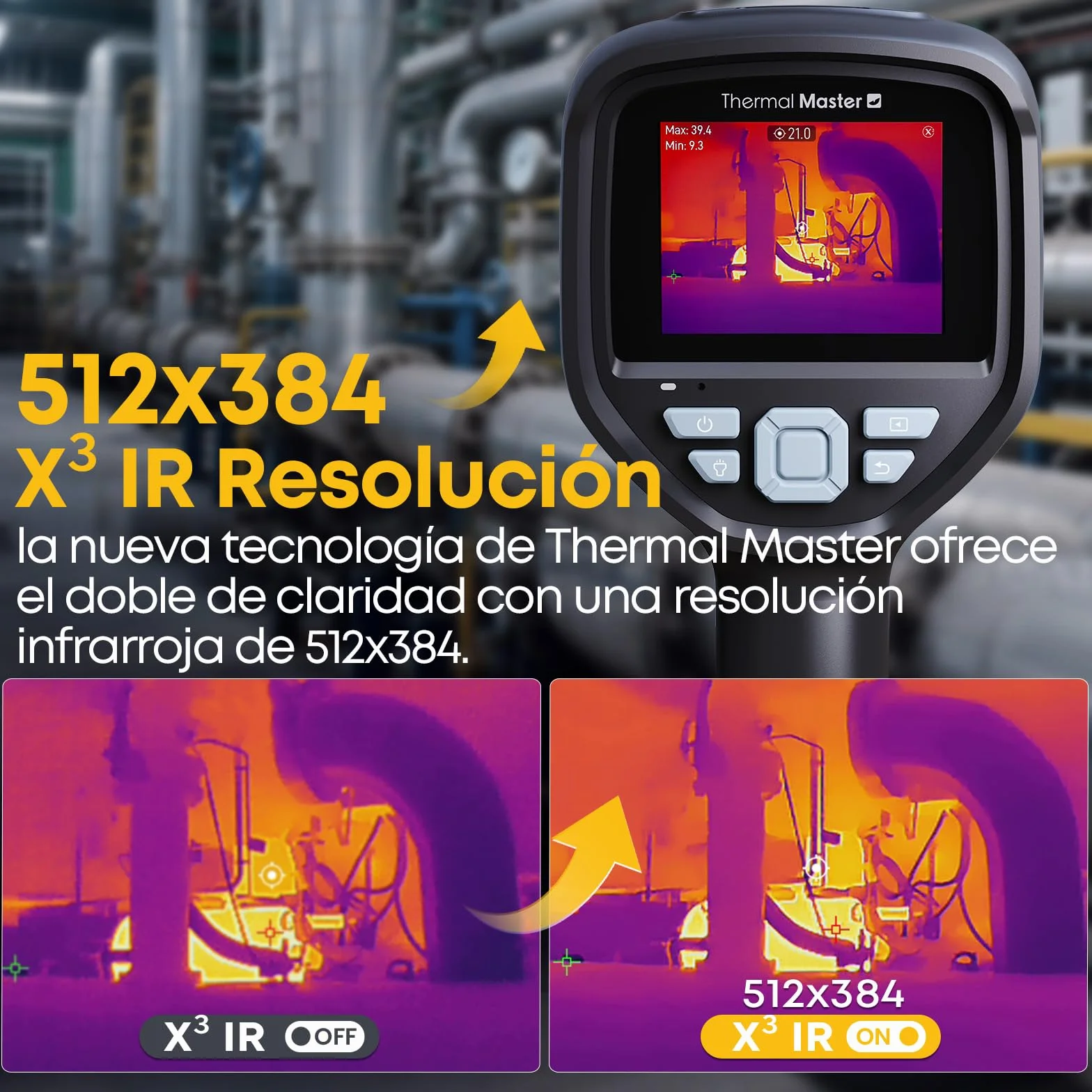 Cámara termográfica X³ IR Resolución 512x384 Cámara infrarroja para inspección Industrial Pantalla de 3,5 Pulgadas Cámara Visual de 2M píxeles, -20°C - 550°C 40mK (Thor 002)