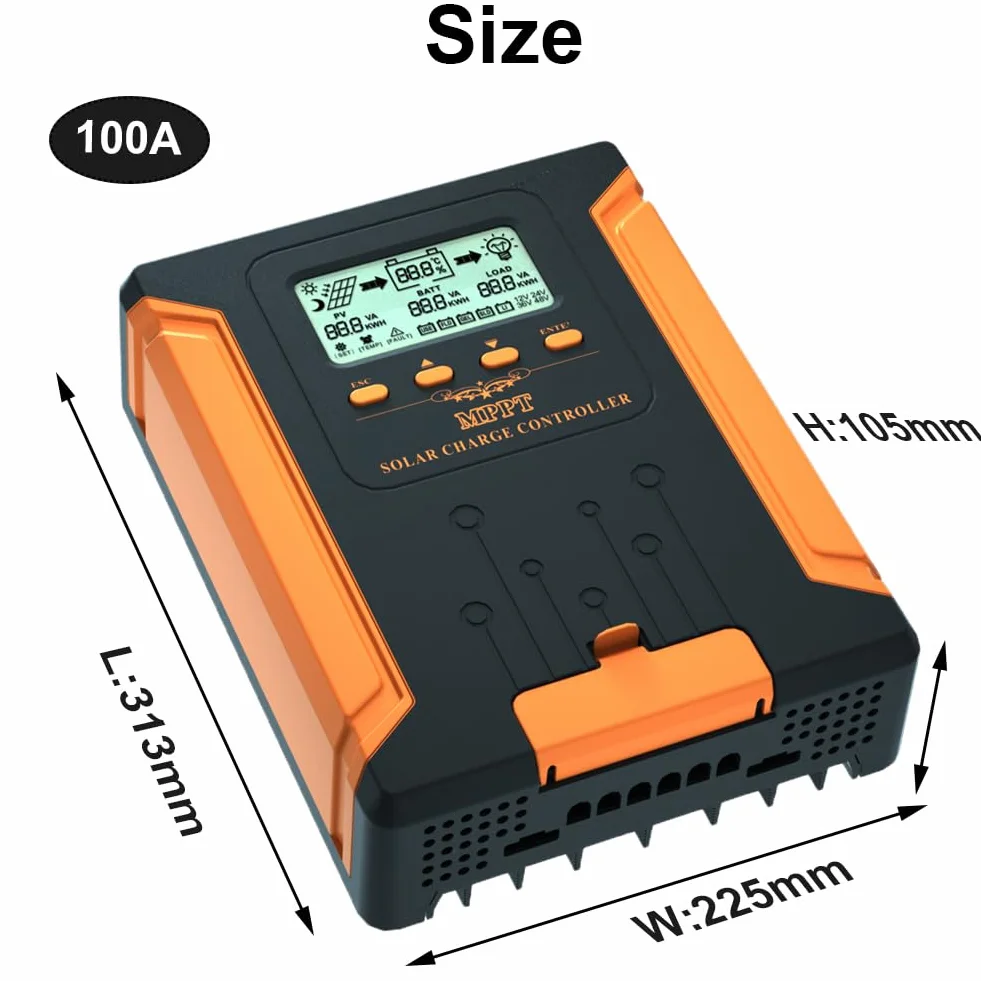 SolaMr 100A MPPT Regulador de Carga Solar 12V/24V/36V/48V Auto con Pantalla LCD Regulador de Panel Solar Max 180V Entrada para Gel Sellado Inundado y Batería de Litio-CM-100A