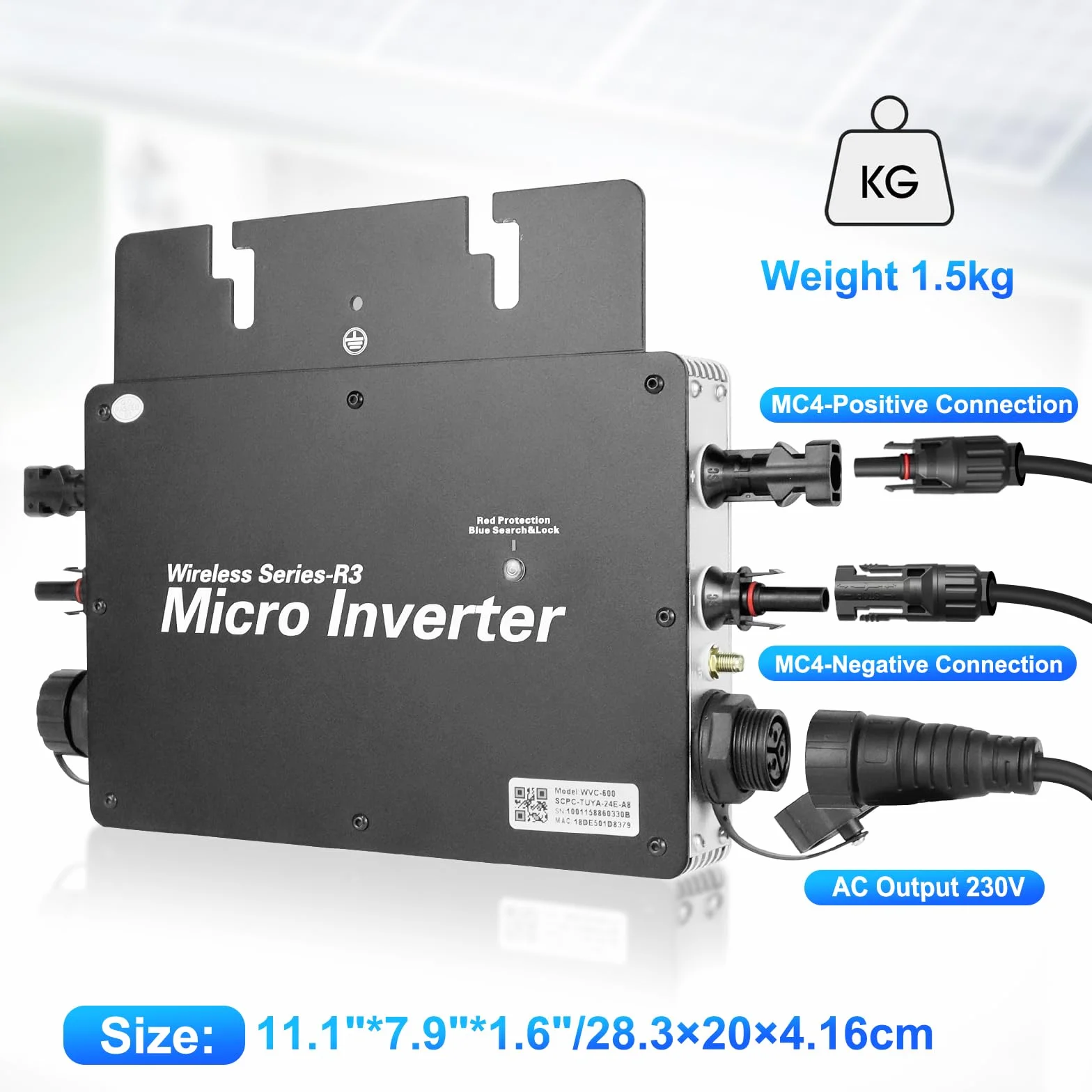 Microinversor 800W Inversor Solar fotovoltaico con WiFi y Bluetooth,Entrada DC 20-60 V,Plug & Play inversor Solar Inteligente para Sistemas solares en Balcones