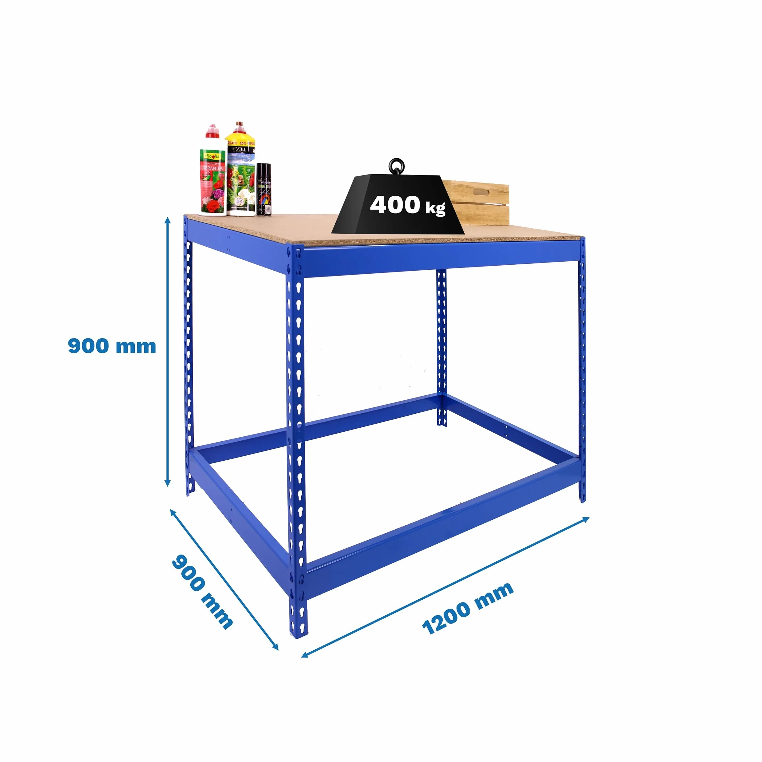 Simon Rack Banco de Trabajo Taller 400 kg 900x1200x900 mm Azul Madera BT-Basic
