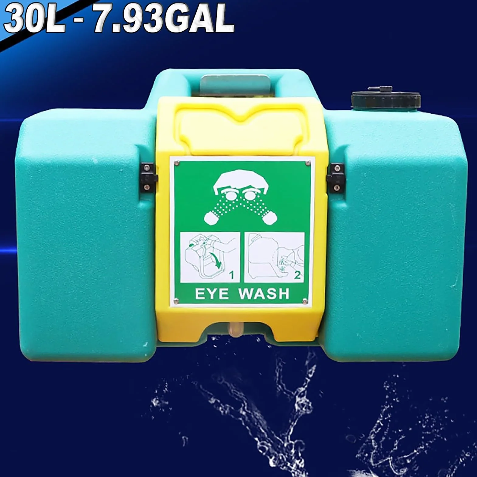 Estación lavaojos de emergencia, estación lavaojos portátil, kit de lavado de ojos montado en la pared for emergencias, diseño integrado de doble boquilla de gran capacidad de 8 gal/30 l