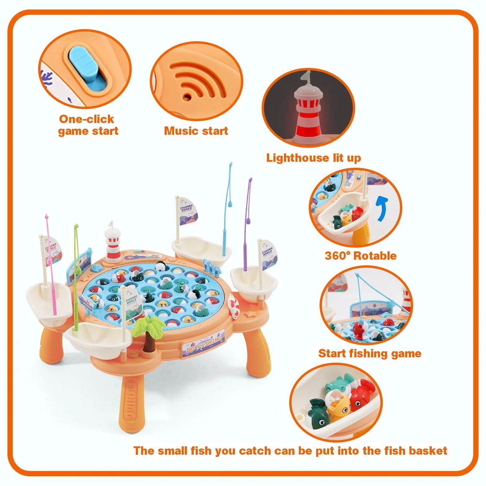 Juego de Pesca Musical Eléctrico con 45 Peces, Educativo para Niños 3-6 Años