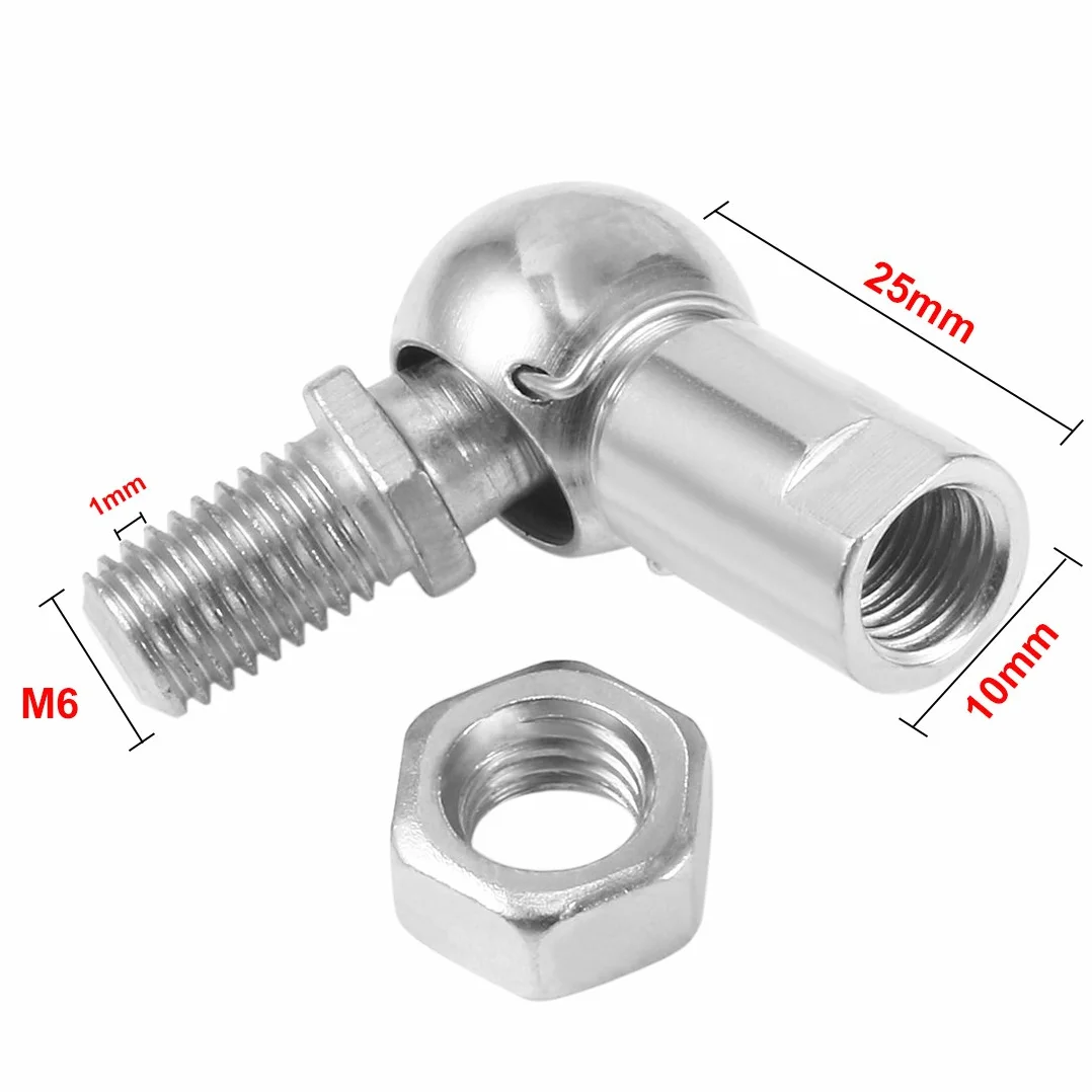 sourcing map CS10 Varilla Extremo Bola Rodamiento con Vástago M6x1.0 Hembra Macho Autolubricante Carbono Acero Bola Enchufe 2Uds