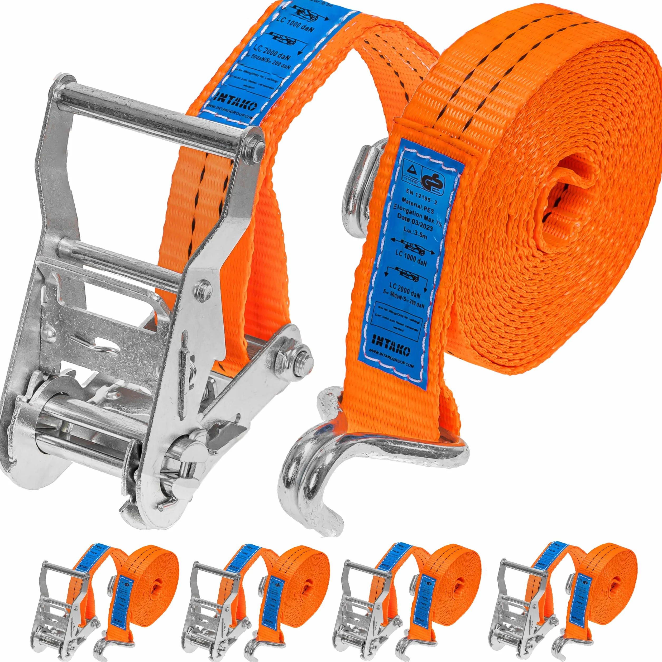 Cinchas de Amarre con Carraca 4 Piezas 4m 2000 kg 35 mm Naranja