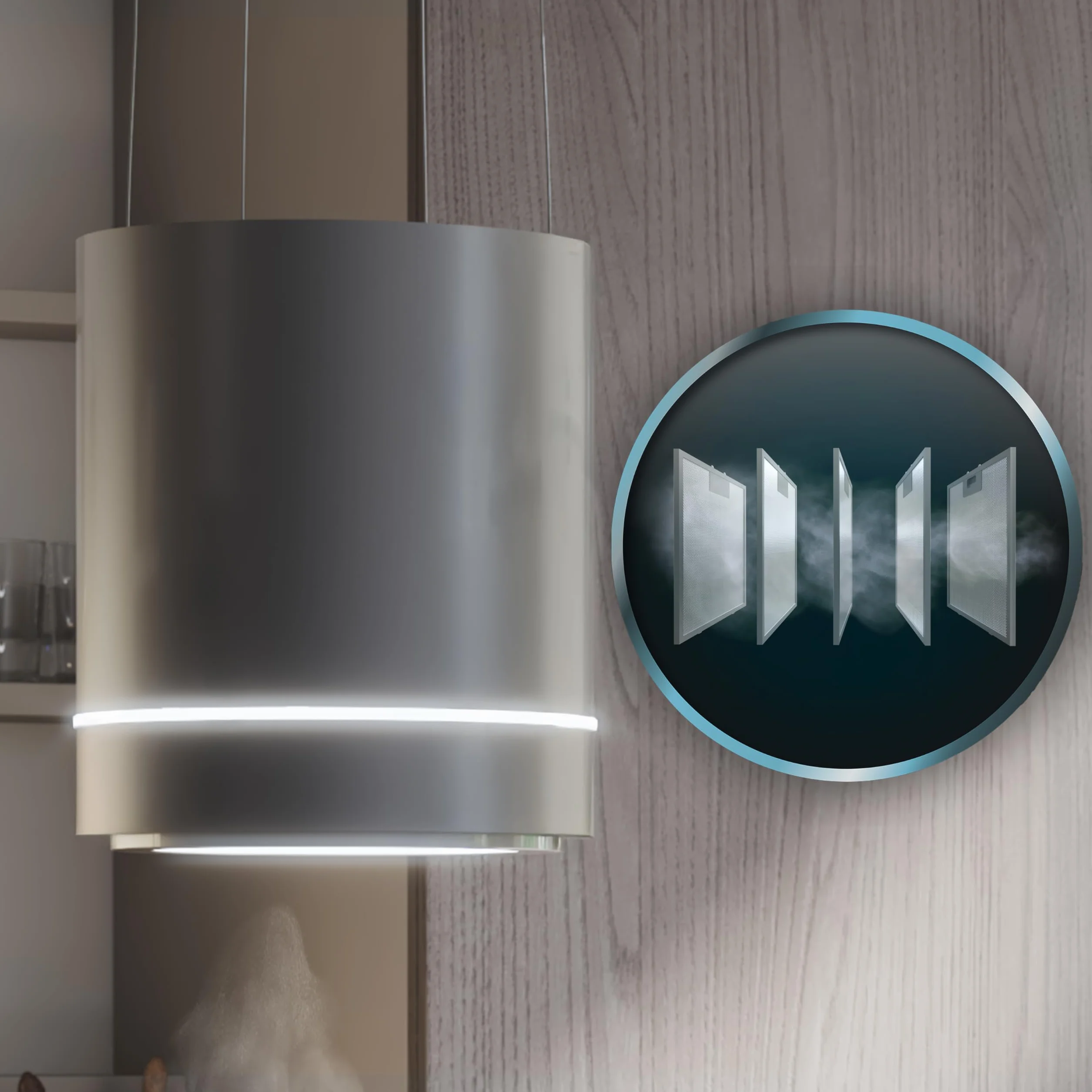 Cecotec Campana Extractora 44cm En Isla Redonda Bolero Flux Cre 448000 Inox A++ Acabado Acero Inox Succión 800m3/h Motor 210W Control Electrónico Luz Filtro Carbono