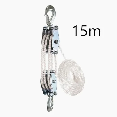 Sistema de polea de elevación de cuerda pesada de 3 ruedas, bloque de 15 m, rueda de elevación ideal para uso industrial y doméstico, polea blanca para una carga eficiente