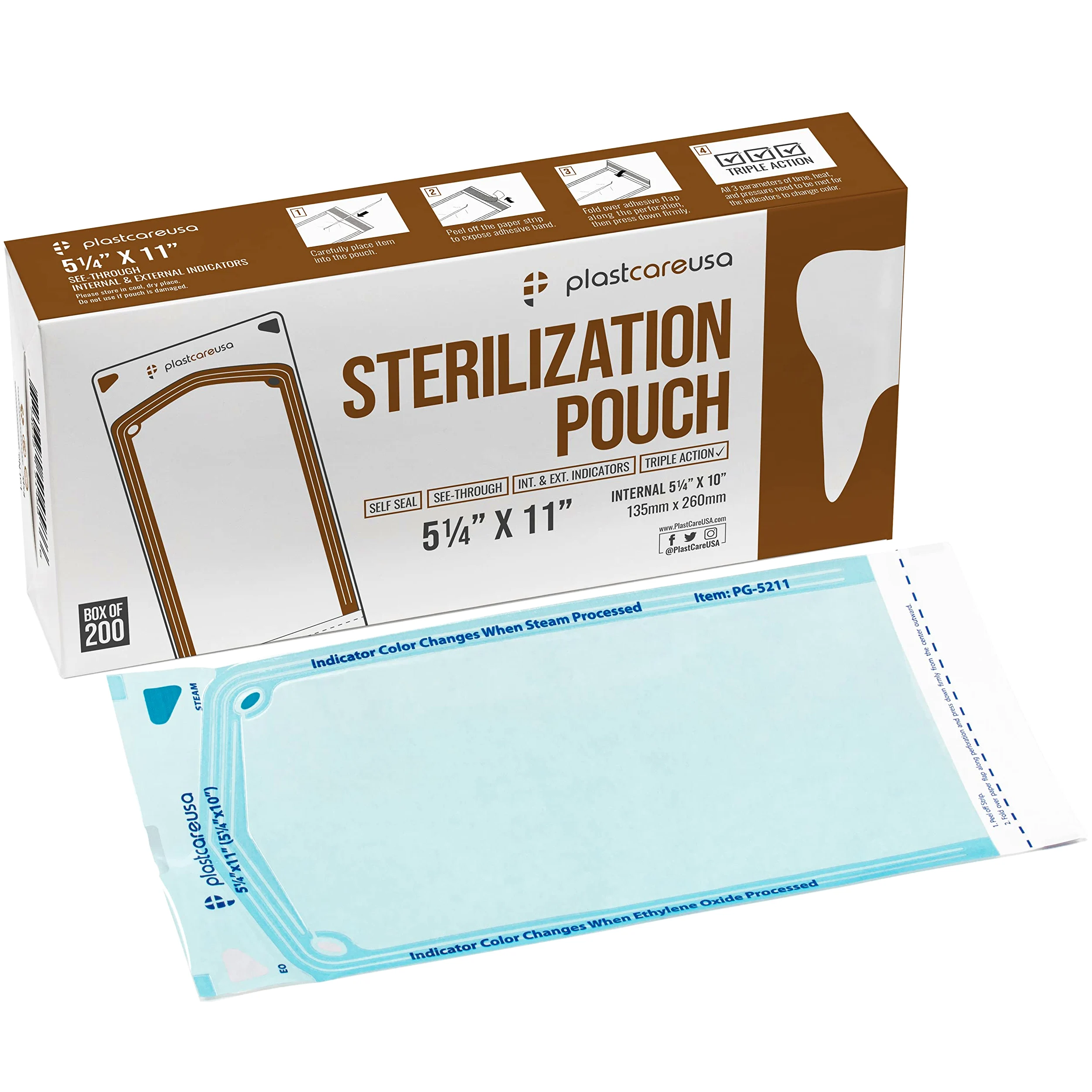 Getue 200 5.25 x 10 Self-Sterilization Pouches for Cleaning Tools, Autoclave Sterilizer Bags for Dental Offices, Pouch for Dentist Tools, 200 Bolsas, 1 Box of Paper Blue Film…