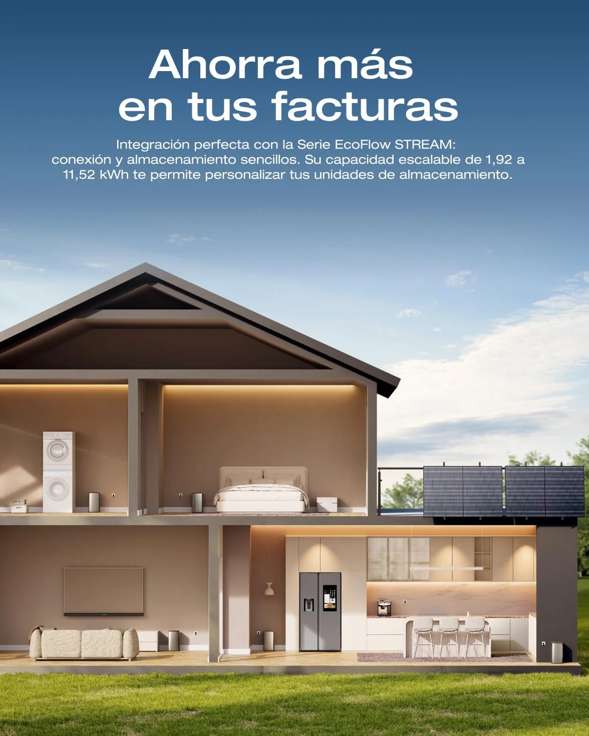 Kit Solar EcoFlow STREAM, Microinversor de 800 W Solar Inteligente conectado a la red, paneles solares fotovoltaicos de 250 W*4 con soporte ligero, control a través de Wi-Fi y APP, ideal para balcones