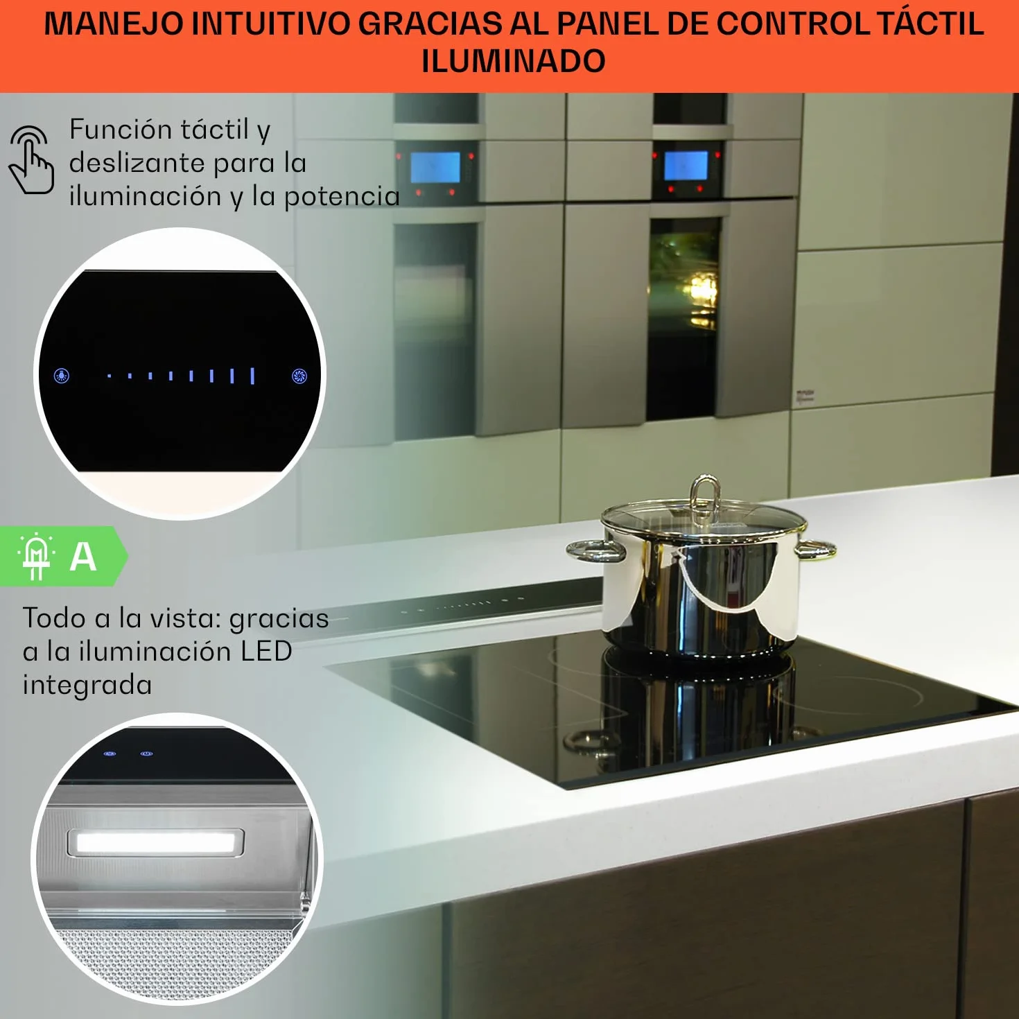 KLARSTEIN Royal Flush Downdraft Campana extractora replegable, 430 m³/h, Acero Inoxidable, 60 cm, Negro