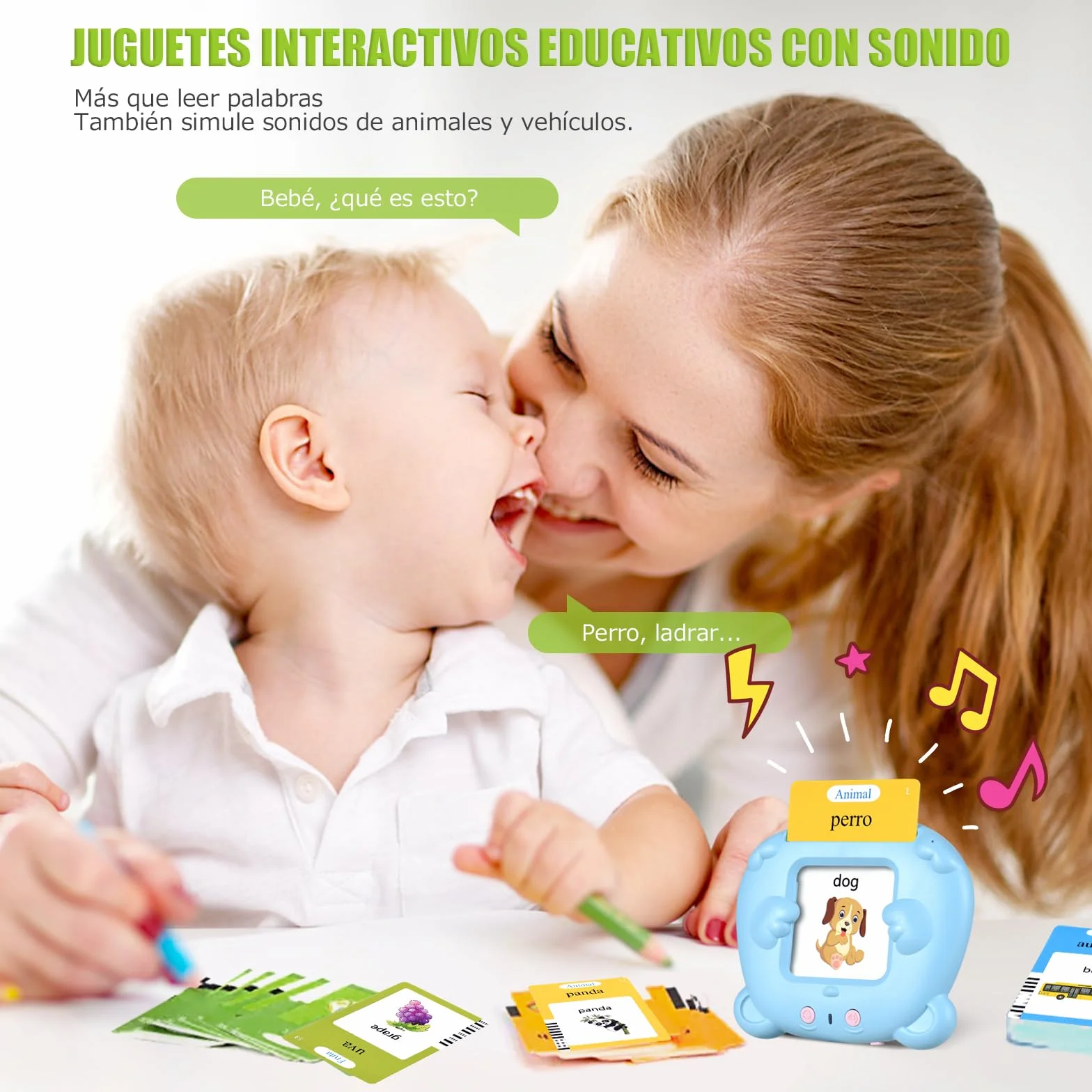 Tarjetas Flash Parlantes 510 Palabras Juguetes Educativos Niños 3+ Años 255 Tarjetas Talking Flash Card Azul