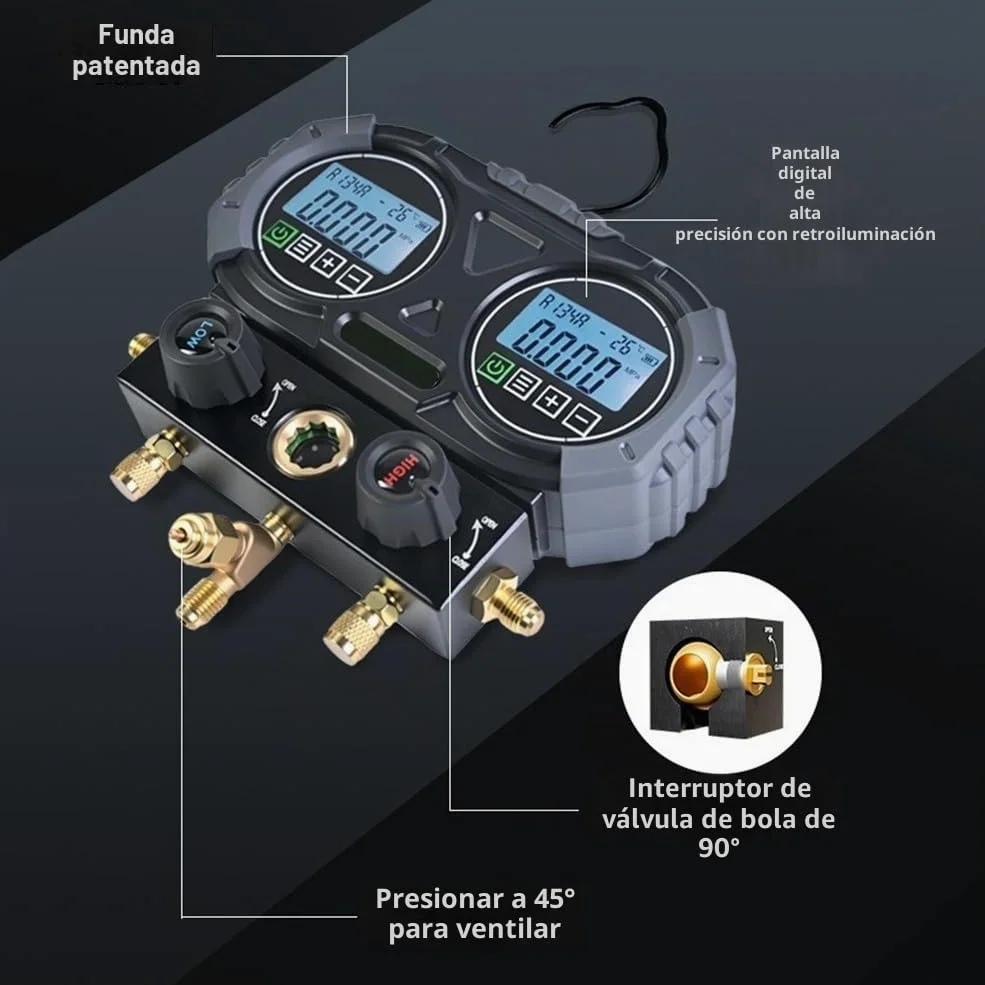 Manómetro digital, 0-6000 kPa juego de manómetro de refrigerante digital, dispositivo de prueba de presión de vacío digital para aire acondicionado y bombas de calor (MG-301 Medidor Único)