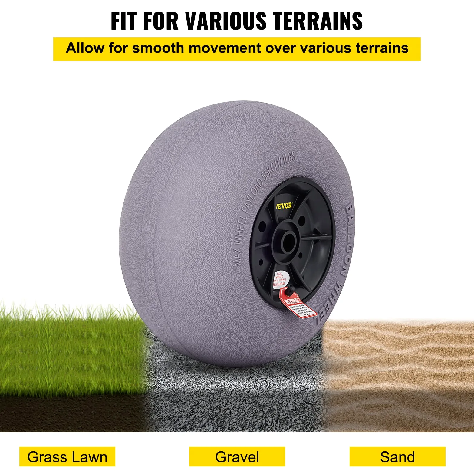VEVOR Rueda Hinchable Neumático 13" TPU Neumáticos de Ruedas de Globo 2-3 PSI 4,4 kg Neumáticos de Ruedas Neumática Llanta Plástico Neumáticos de Carro Rueda Carretilla Sacos de Neumáticos