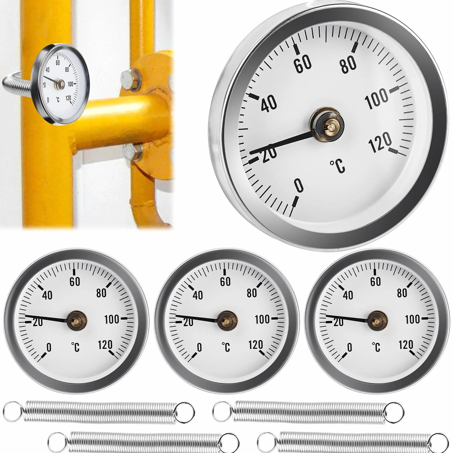 Termómetro para calefacción 0-120°C 63mm industrial 4 unidades