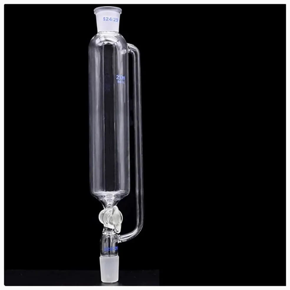 Embudo de separación de 250 ml, forma cilíndrica, presión constante, embudo de vidrio con compensación de presión