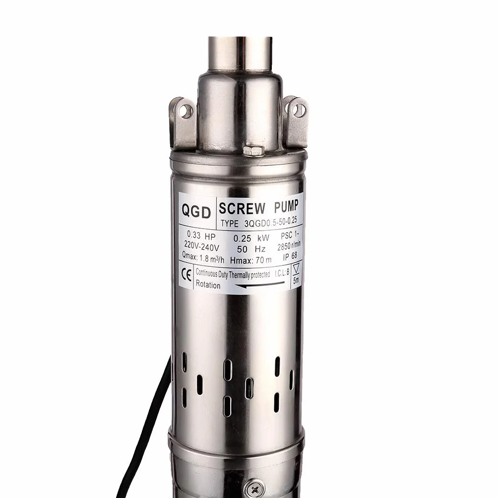Bomba de Agua Pozo 250W 0.33HP Bomba Sumergible Para Pozos de 70M Bomba de Pozo Profundidad 1800L/H con Hélice,Para Usodoméstico Industrial y La Agricultura