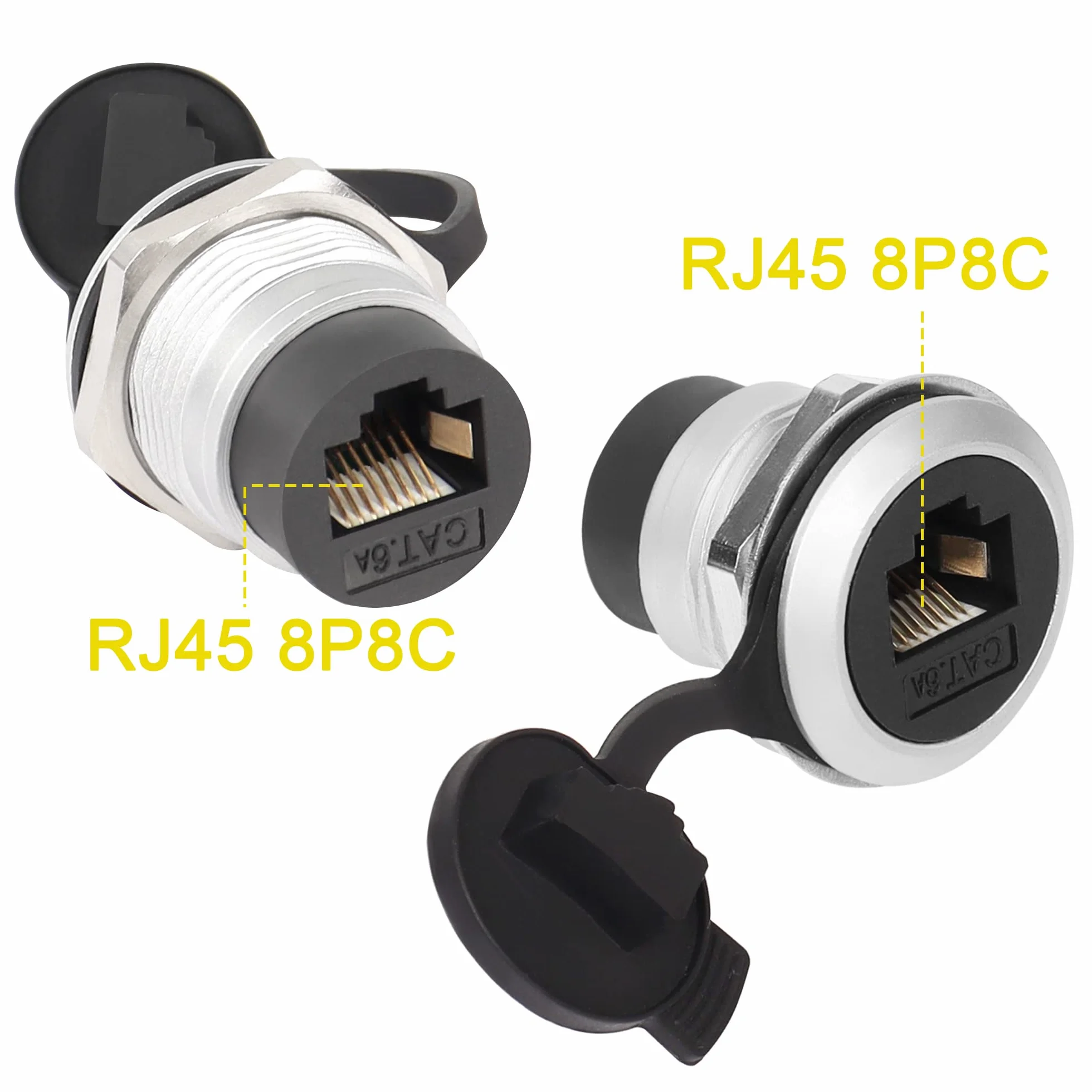 QIANRENON Cat6a RJ45 Adaptador Fijación Fija Roscada Hembra a Hembra Panel Montaje Ethernet Aluminio Impermeable