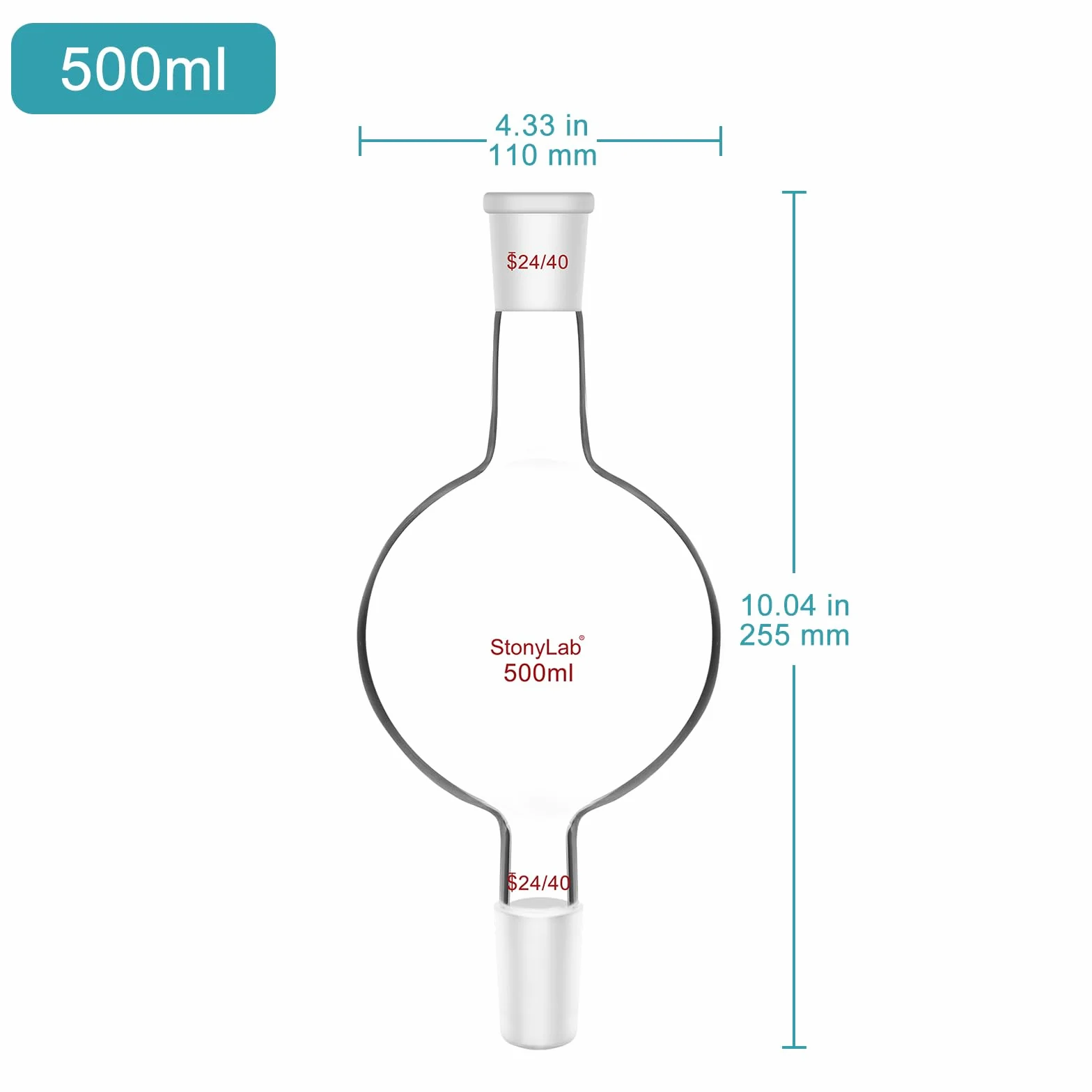 Depósito de Cromatografía de Vidrio Borosilicato 500 ml 24/40 Junta Estándar