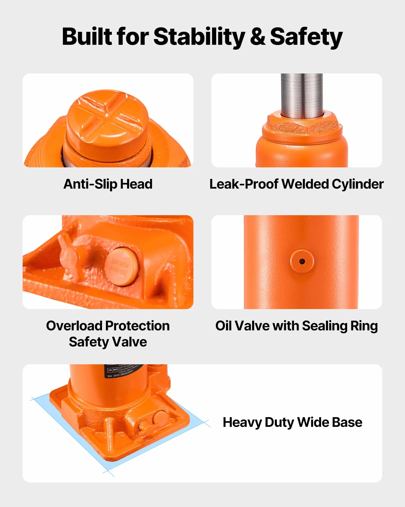 VEVOR Gato Hidráulico de Botella 10 T, Elevación 235-470 mm, Naranja