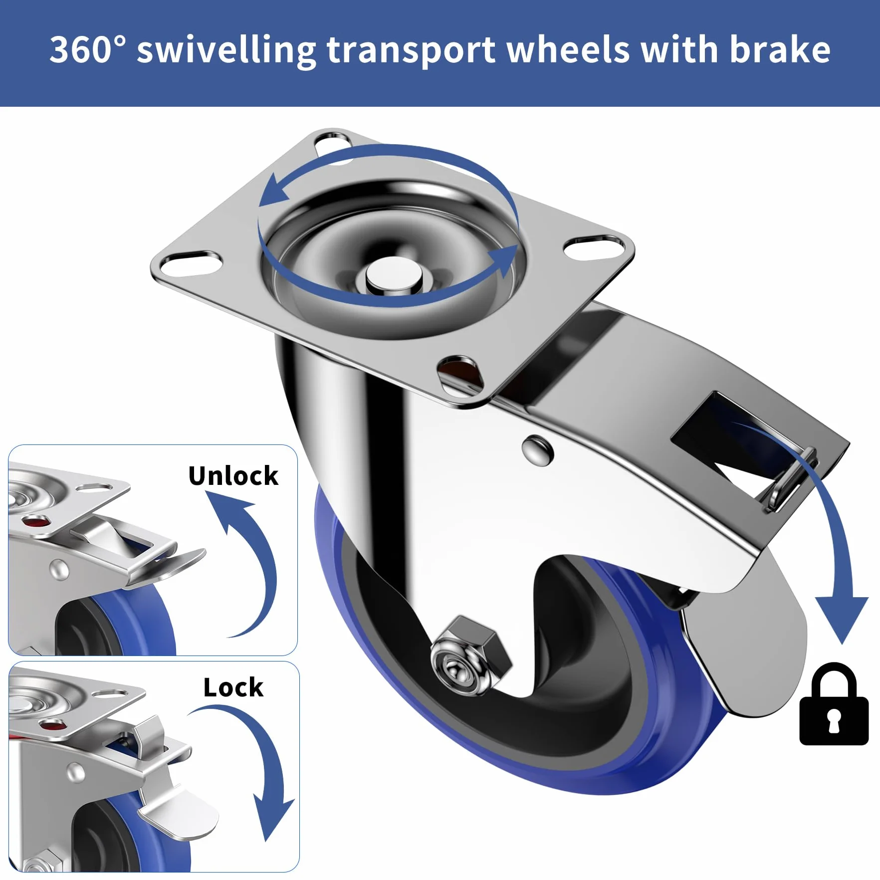Forever Speed Ruedas de Transporte con Freno 100mm 200kg Galvanizado Industrial