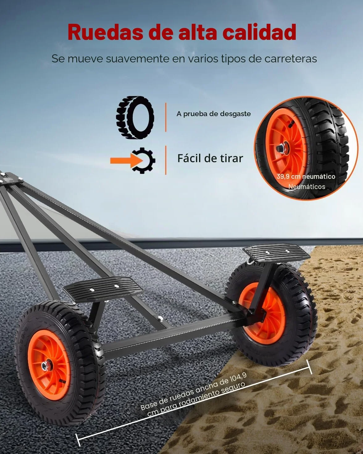 VEVOR Plataforma para Remolque de Barco, Carga de 190 kg, Plataforma para Remolque de Acero al Carbono con Longitud Ajustable, Neumáticos y Soporte Antideslizante para Mover Kayak, Lancha Motora