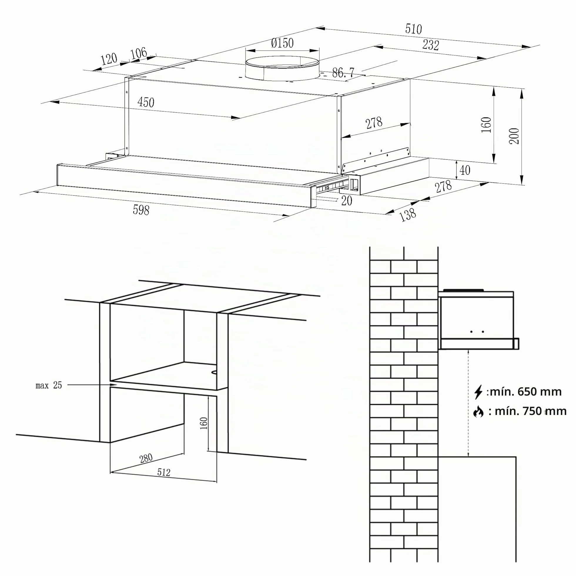 CIARRA AWS6906D Campana extractora plana 60 cm 391 m³/h recirculación filtro carbón activo integrada plateado
