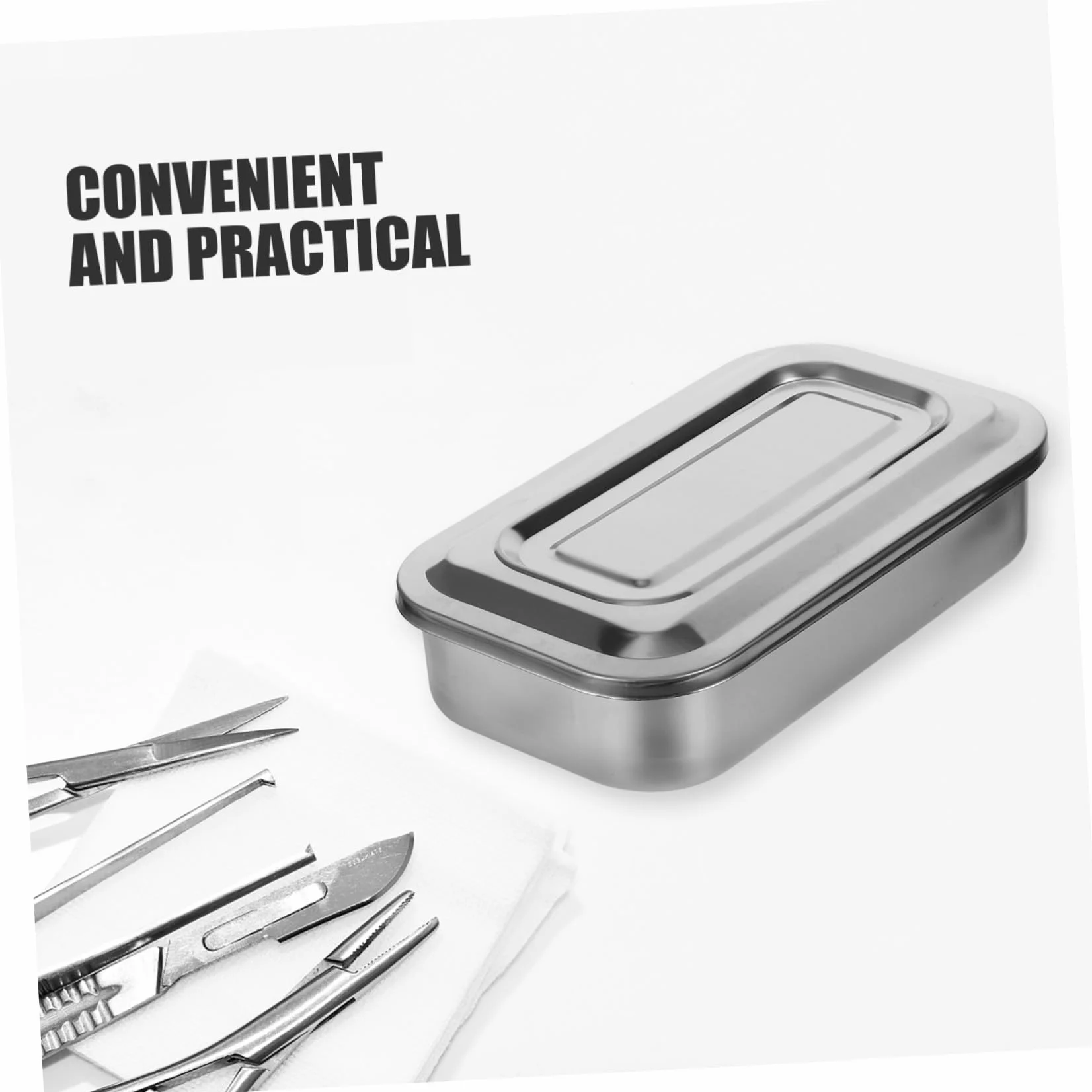Bandeja de Acero Inoxidable para Esterilización Médica con Tapa, Almacenamiento de Instrumentos de Manicura y Uso Clínico