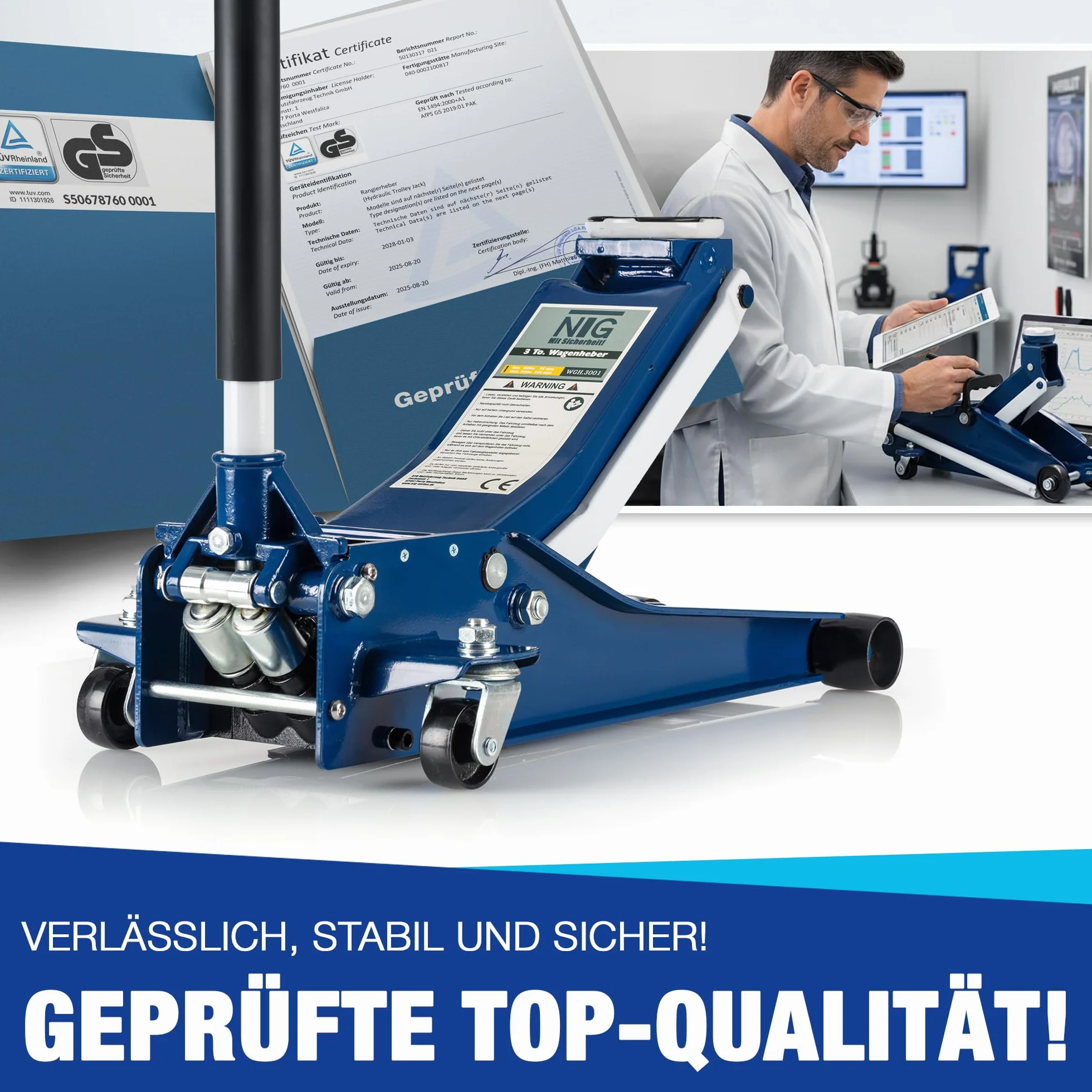 NTG Gato hidráulico 3T | Altura de elevación de 75 – 505 mm | con Doble Cilindro Plano para SUV & Coches Profundos Coche Coche Gato hidráulico 3T 3 toneladas [Extra Estable 35,2 kg]