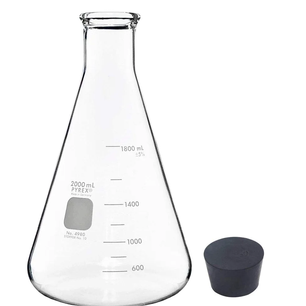 PYREX, 2000ml Erlenmeyer Flask with Rubber Stopper (Single)